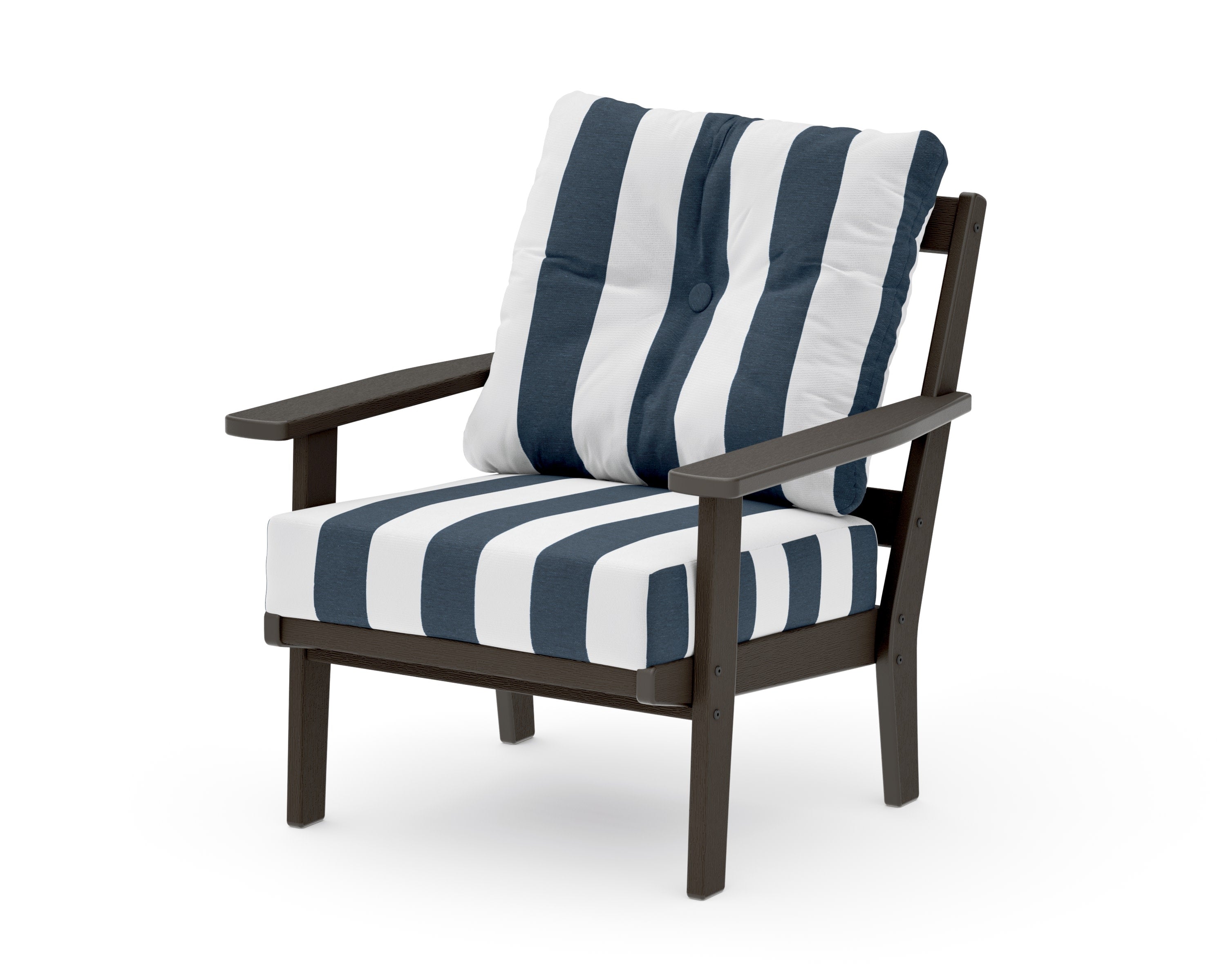 Oxford Deep Seating Chair in Vintage Coffee / Cabana Stripe Marine Indigo