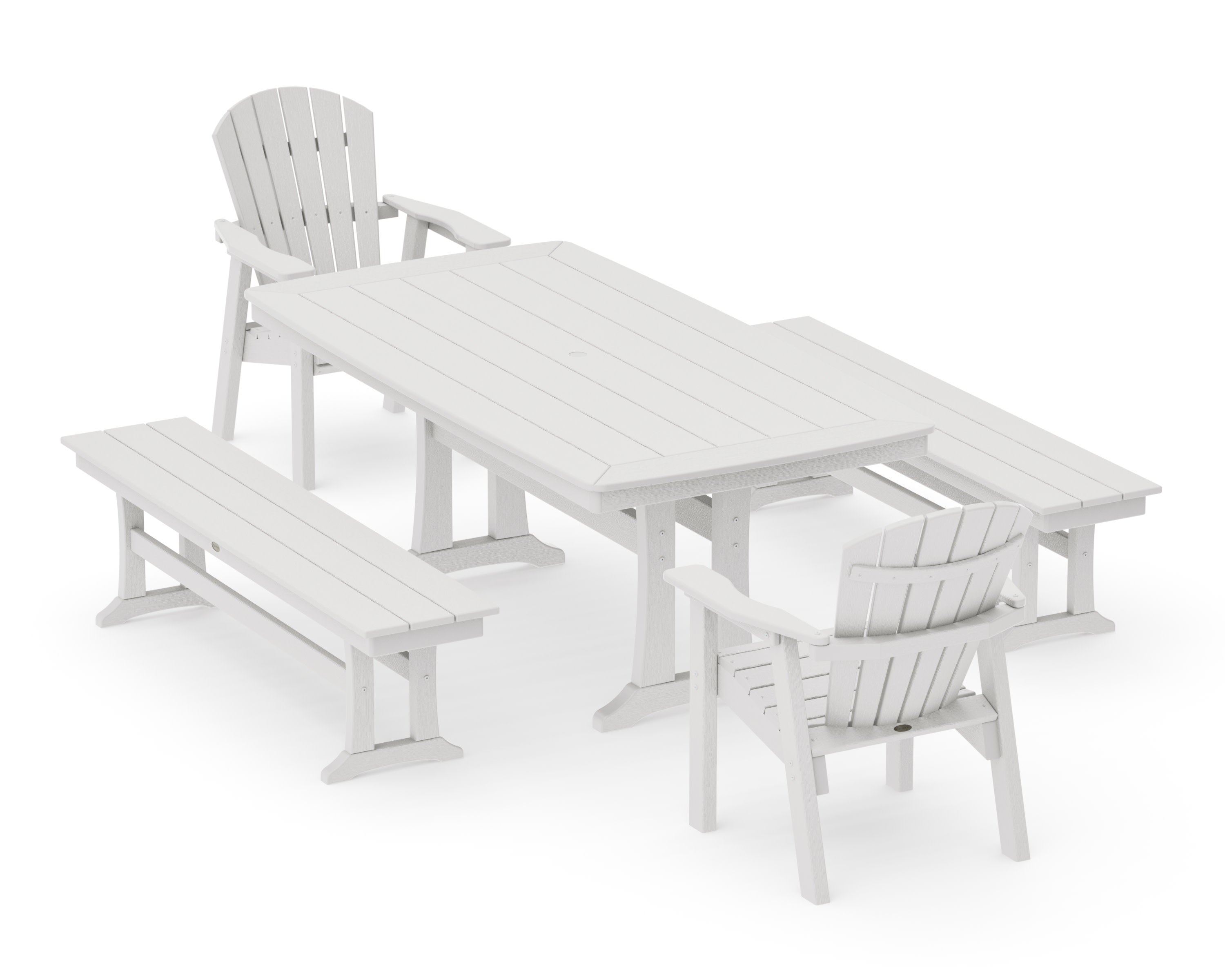 Seashell 5-Piece Dining Set with Trestle Legs in Vintage White