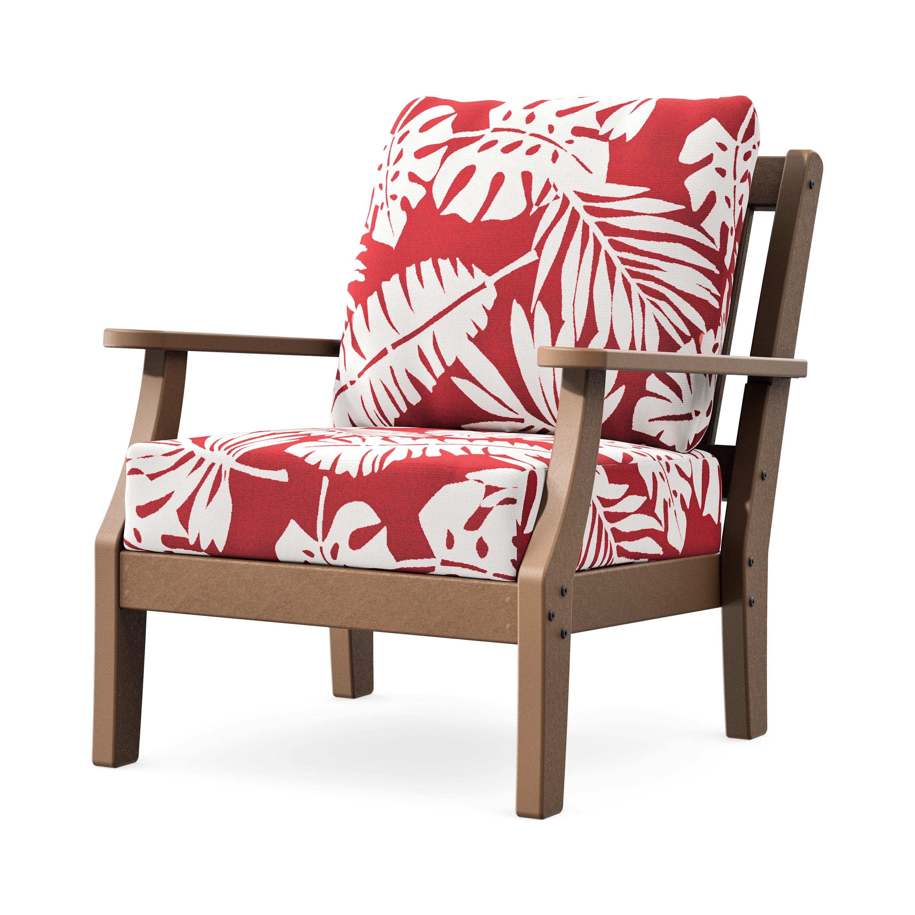 Chinoiserie Deep Seating Chair in Teak / Leaf Crimson