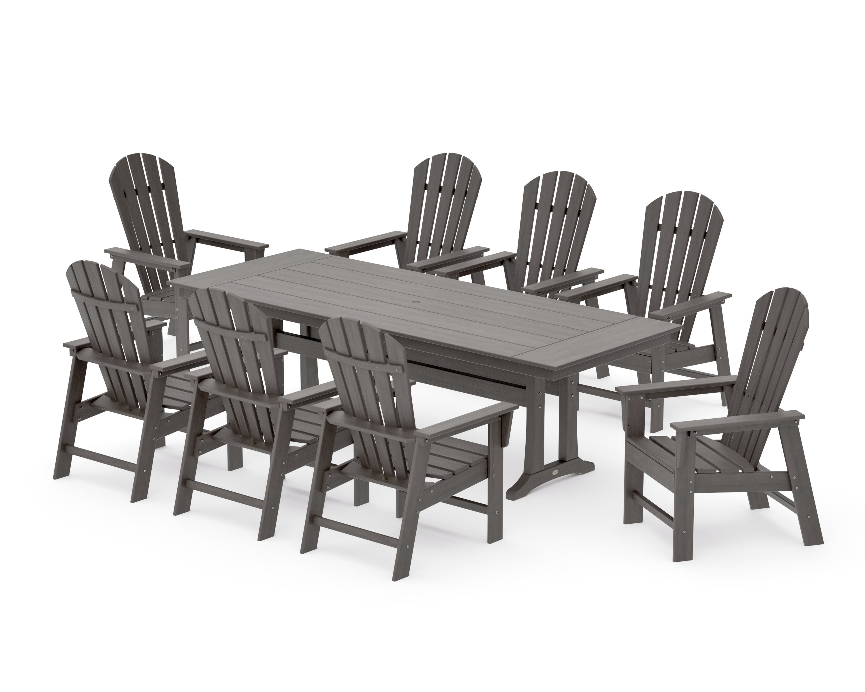 South Beach 9-Piece Farmhouse Dining Set with Trestle Legs in Driftwood