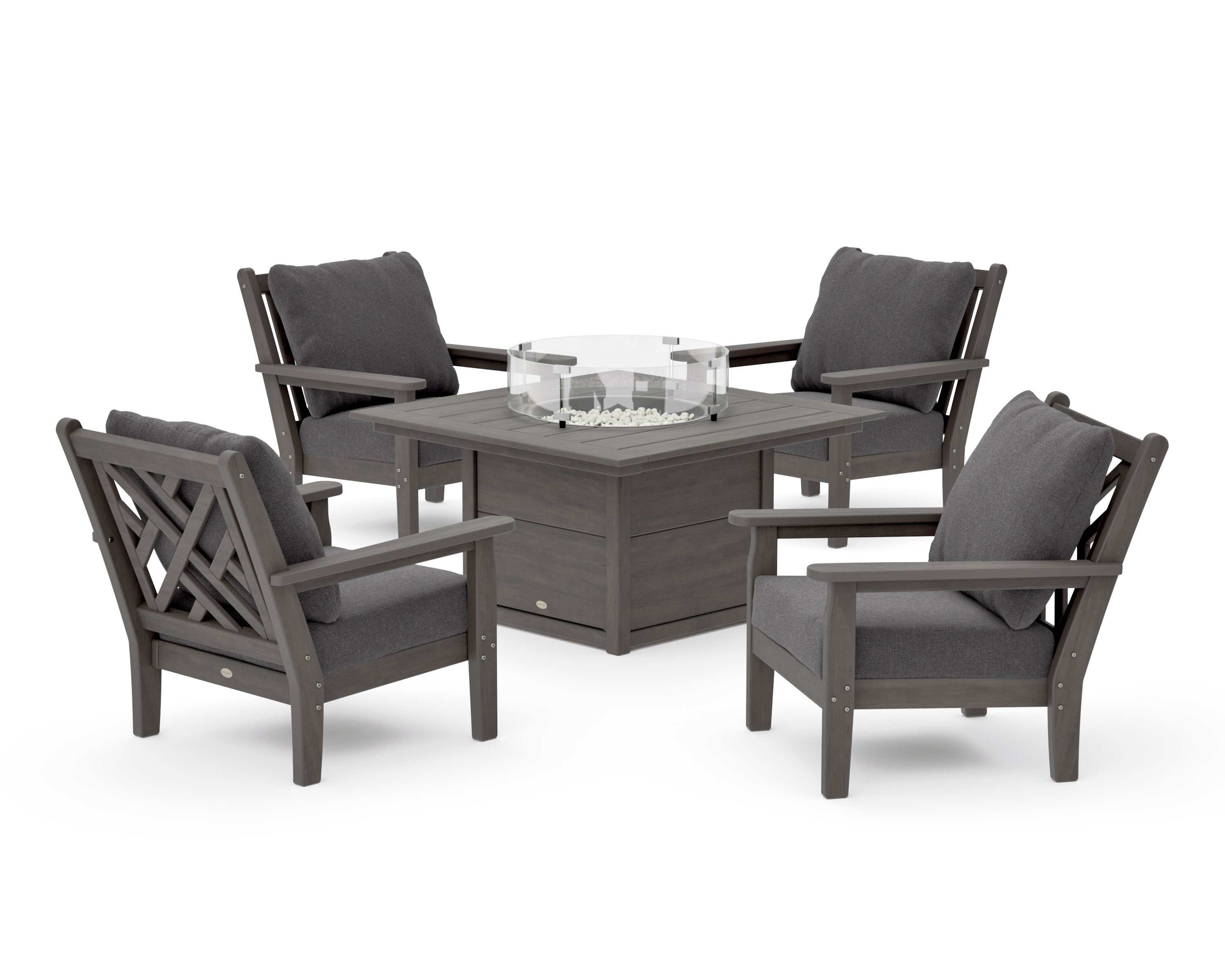 Chippendale 5-Piece Deep Seating Set with Fire Pit Table in Driftwood / Ash Charcoal