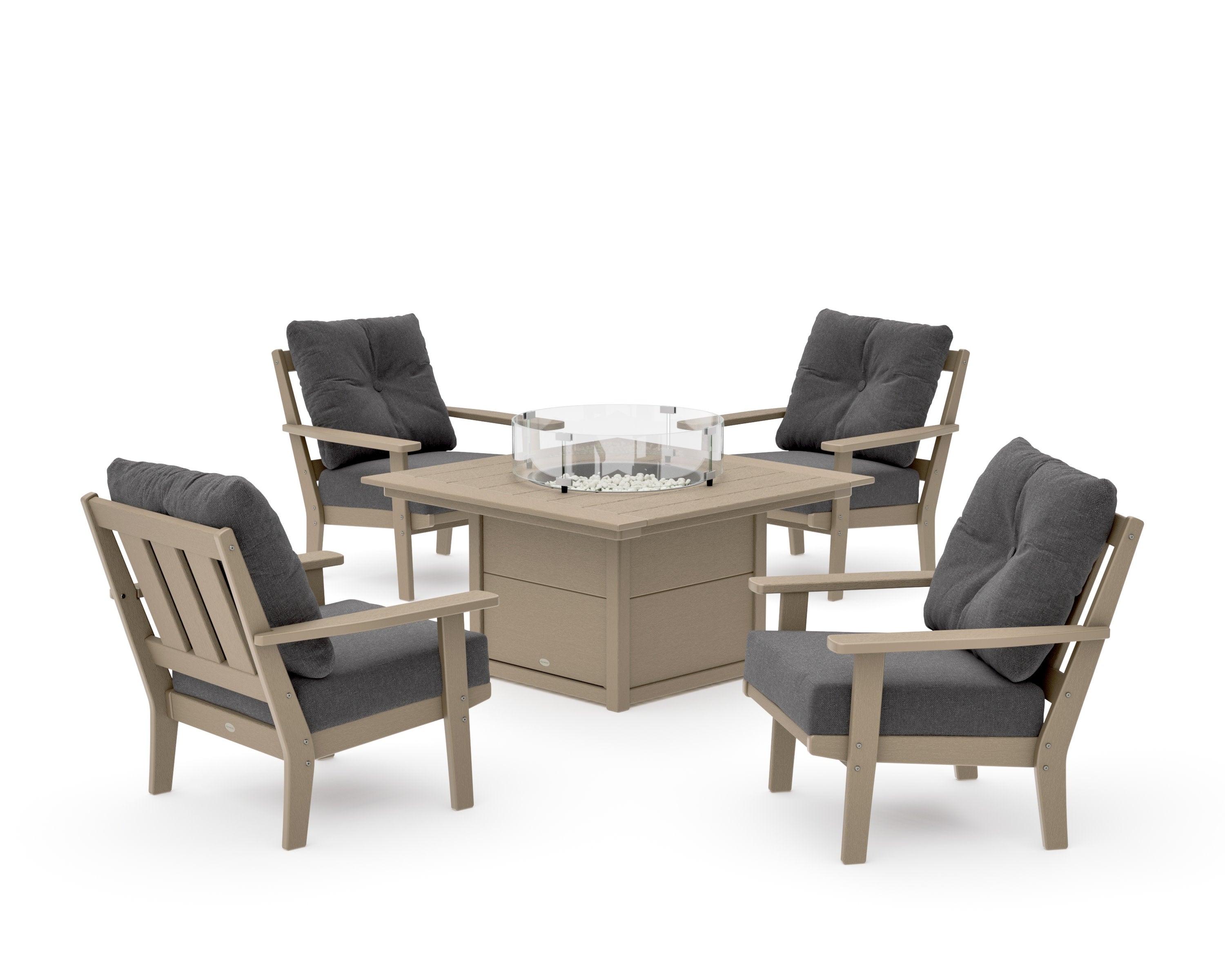 Oxford 5-Piece Deep Seating Set with Fire Pit Table in Vintage Sahara / Ash Charcoal