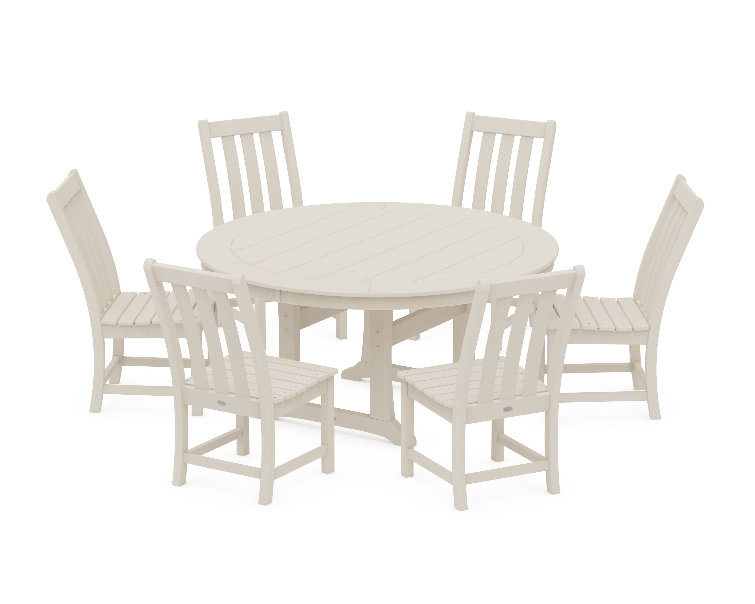 Vineyard 7-Piece Side Chair Round Dining Set in Sand