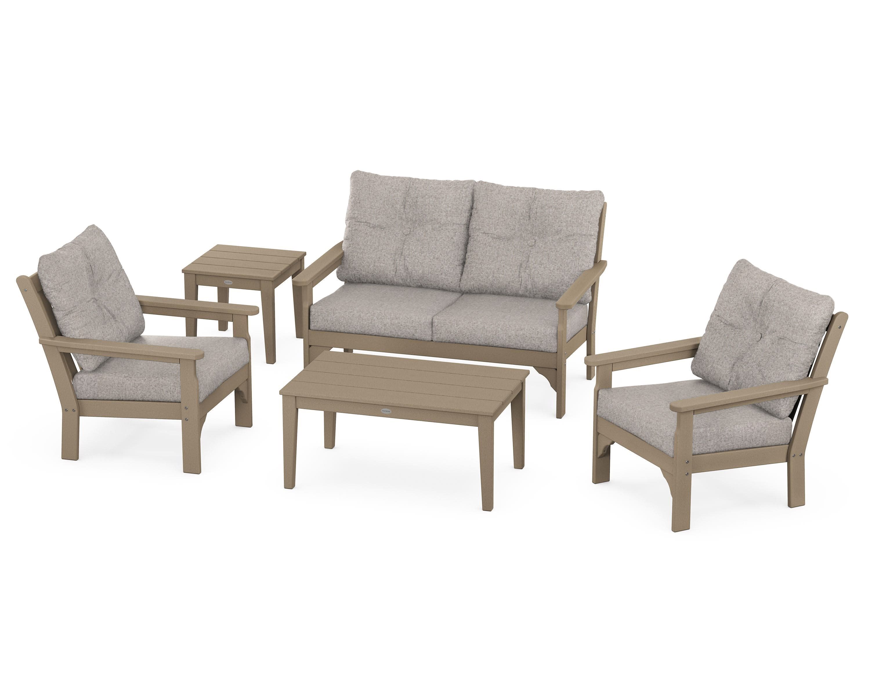 Vineyard 5-Piece Deep Seating Set in Vintage Sahara / Weathered Tweed