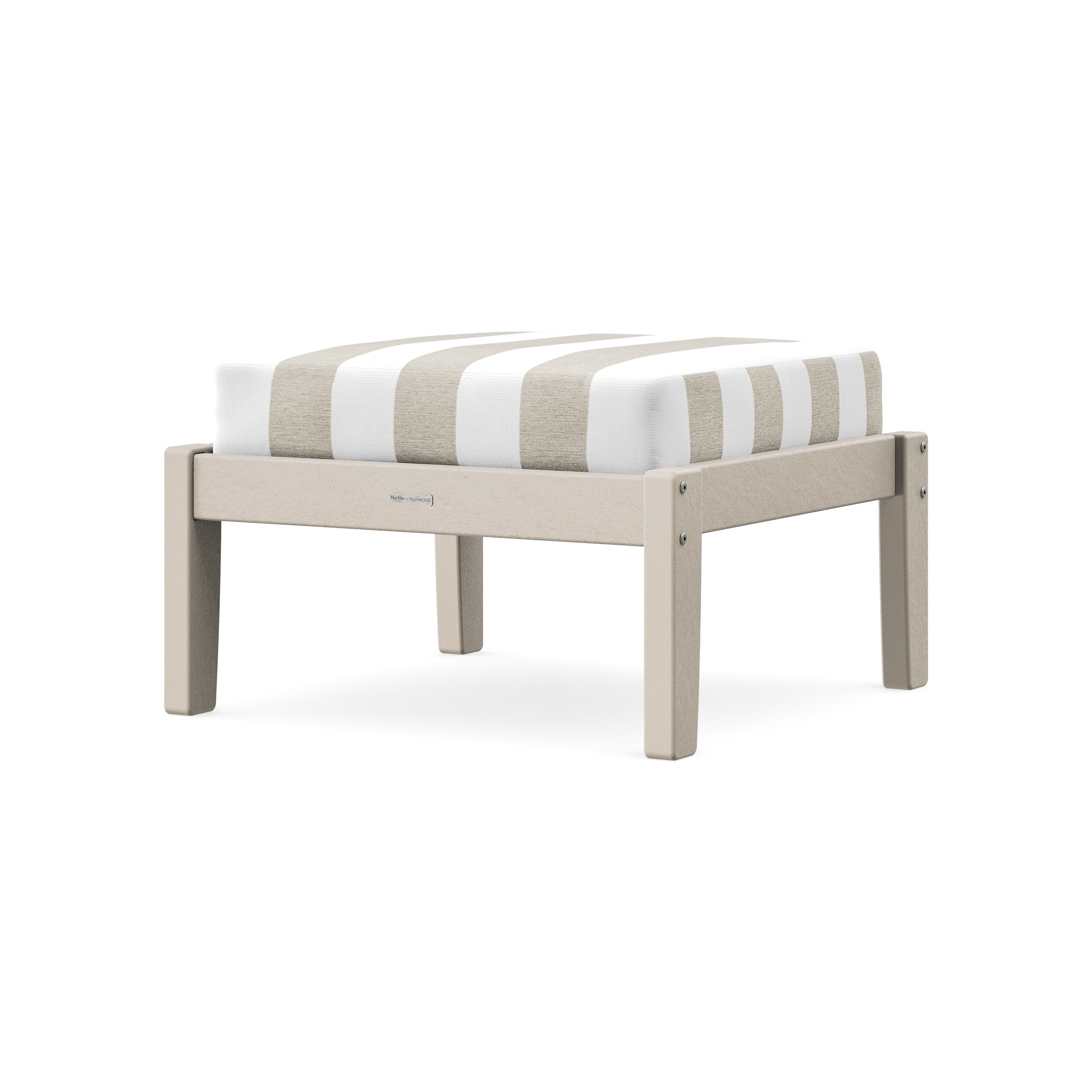 Chinoiserie Deep Seating Ottoman in Sand / Cabana Stripe Dune Burlap