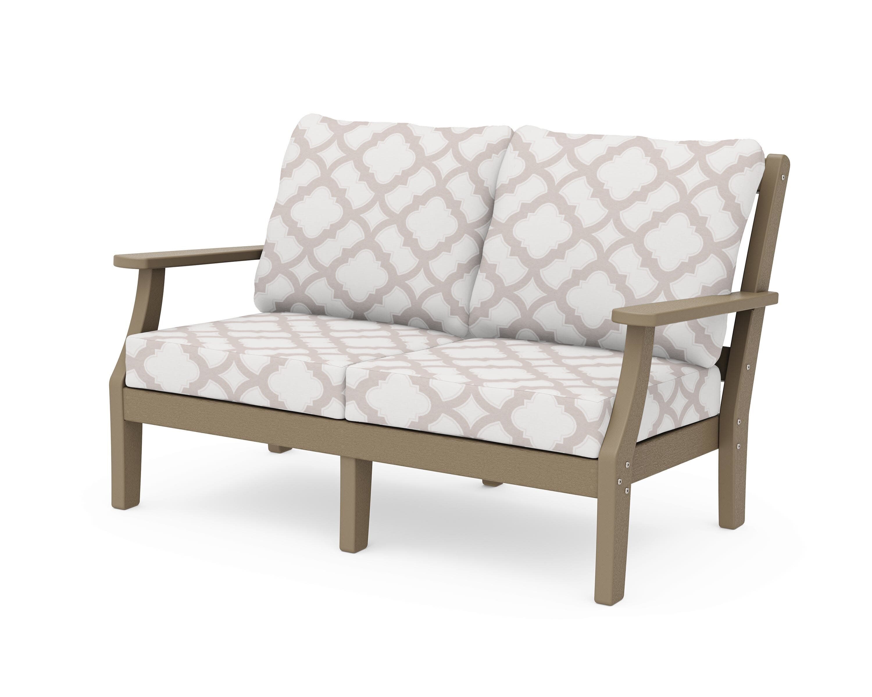 Chinoiserie Deep Seating Loveseat in Vintage Sahara / Trellis Dune Burlap