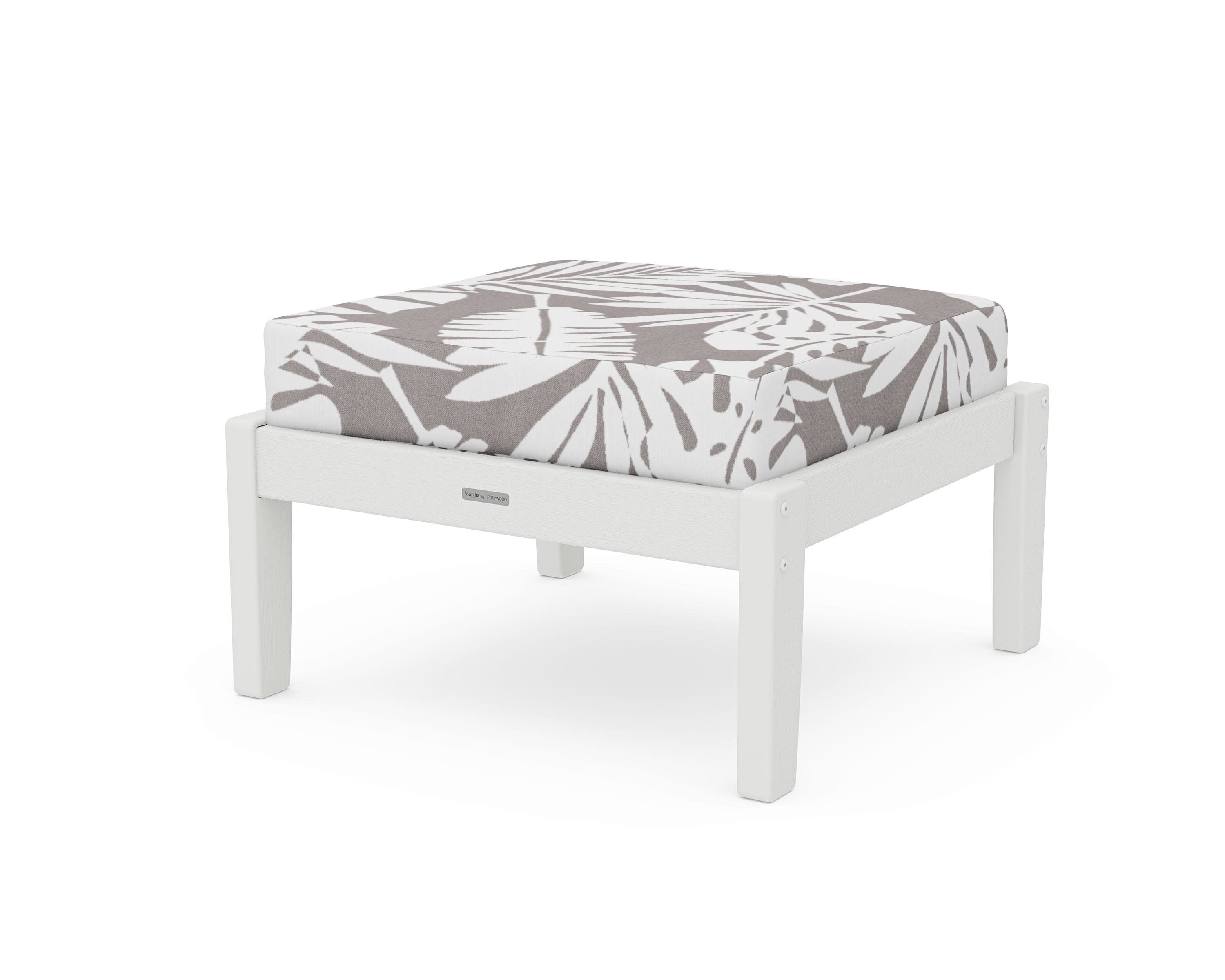 Chinoiserie Deep Seating Ottoman in Vintage White / Leaf Grey Mist