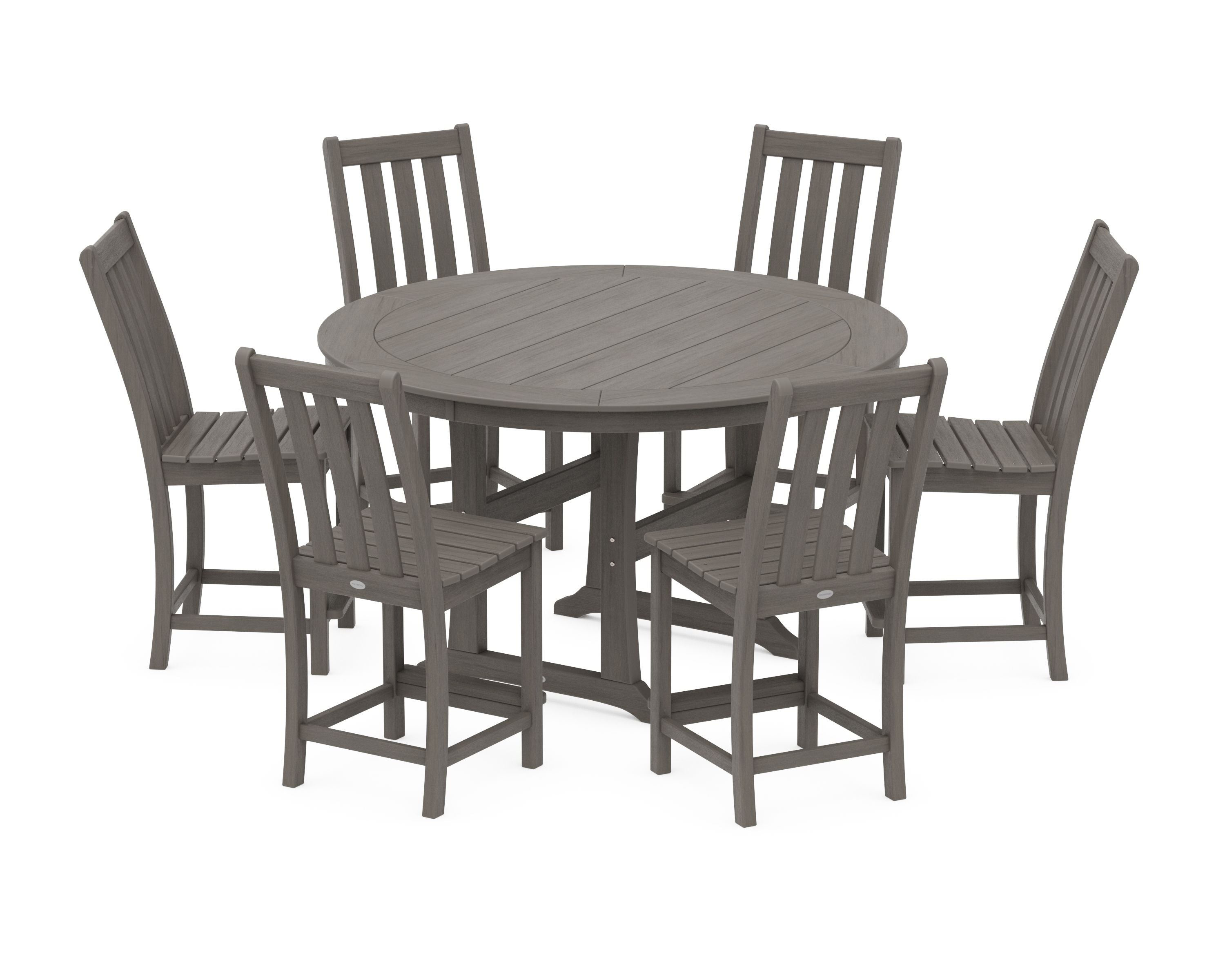 Vineyard 7-Piece Side Chair Round Counter Set in Driftwood