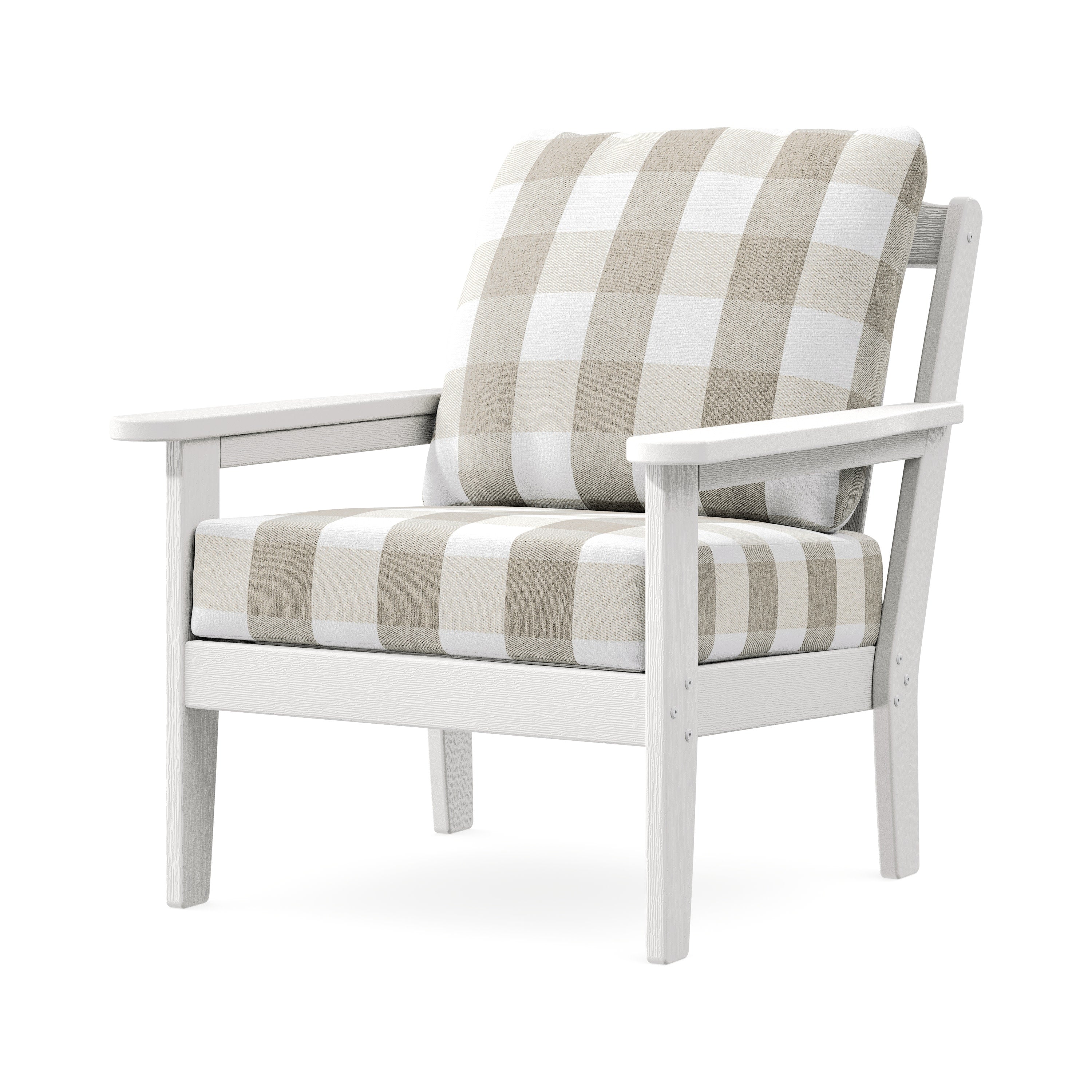 Cottage Deep Seating Chair in Vintage White / Buffalo Plaid Dune Burlap
