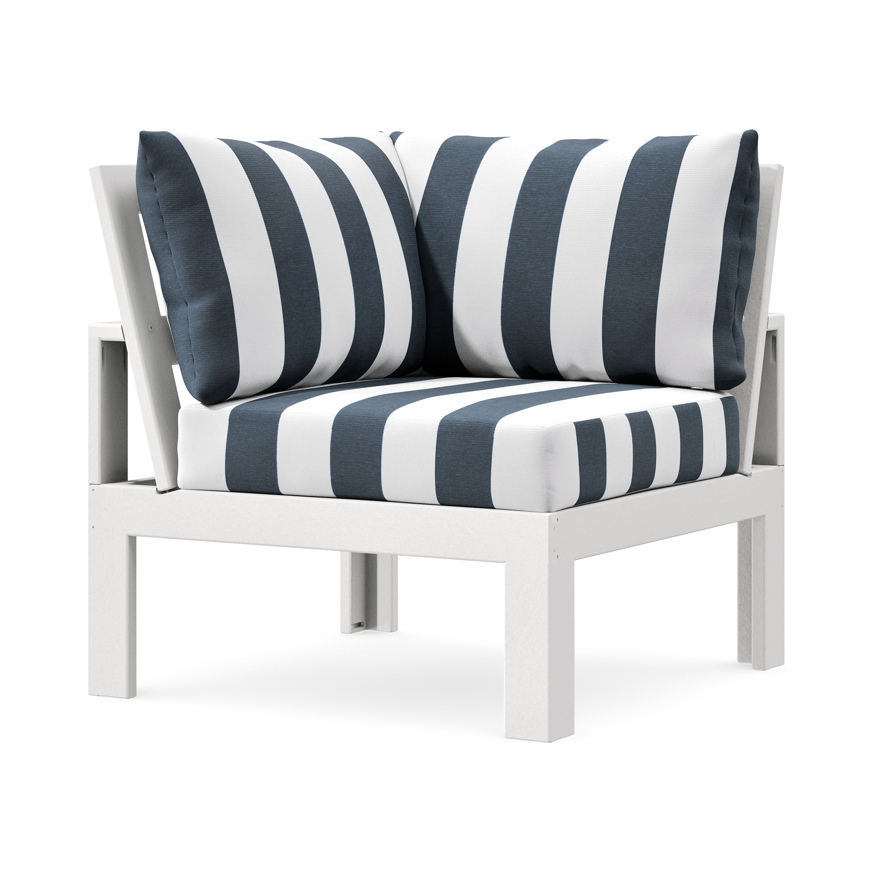 Modular Corner Chair in White / Cabana Stripe Marine Indigo