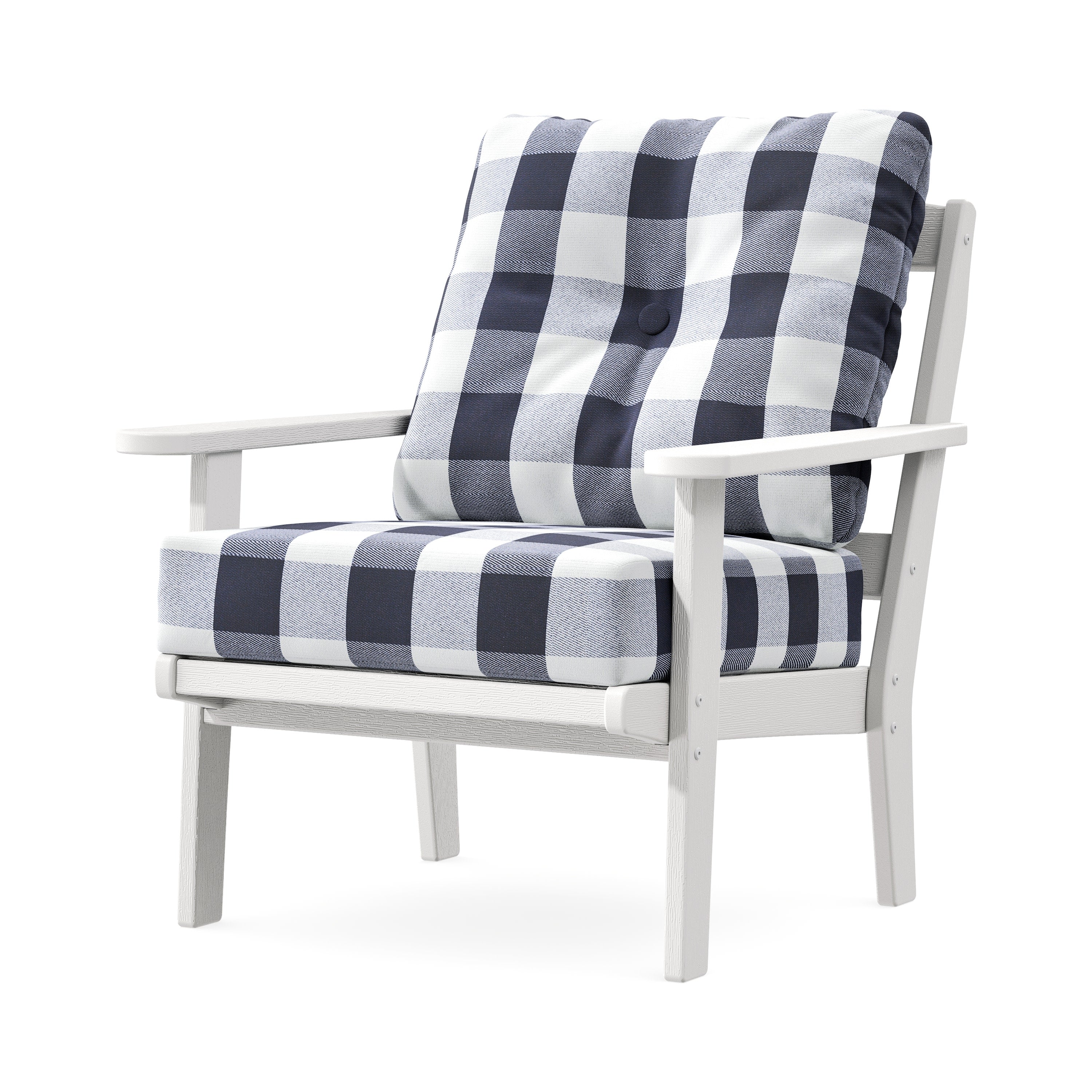 Mission Deep Seating Chair in Vintage White / Buffalo Plaid Navy