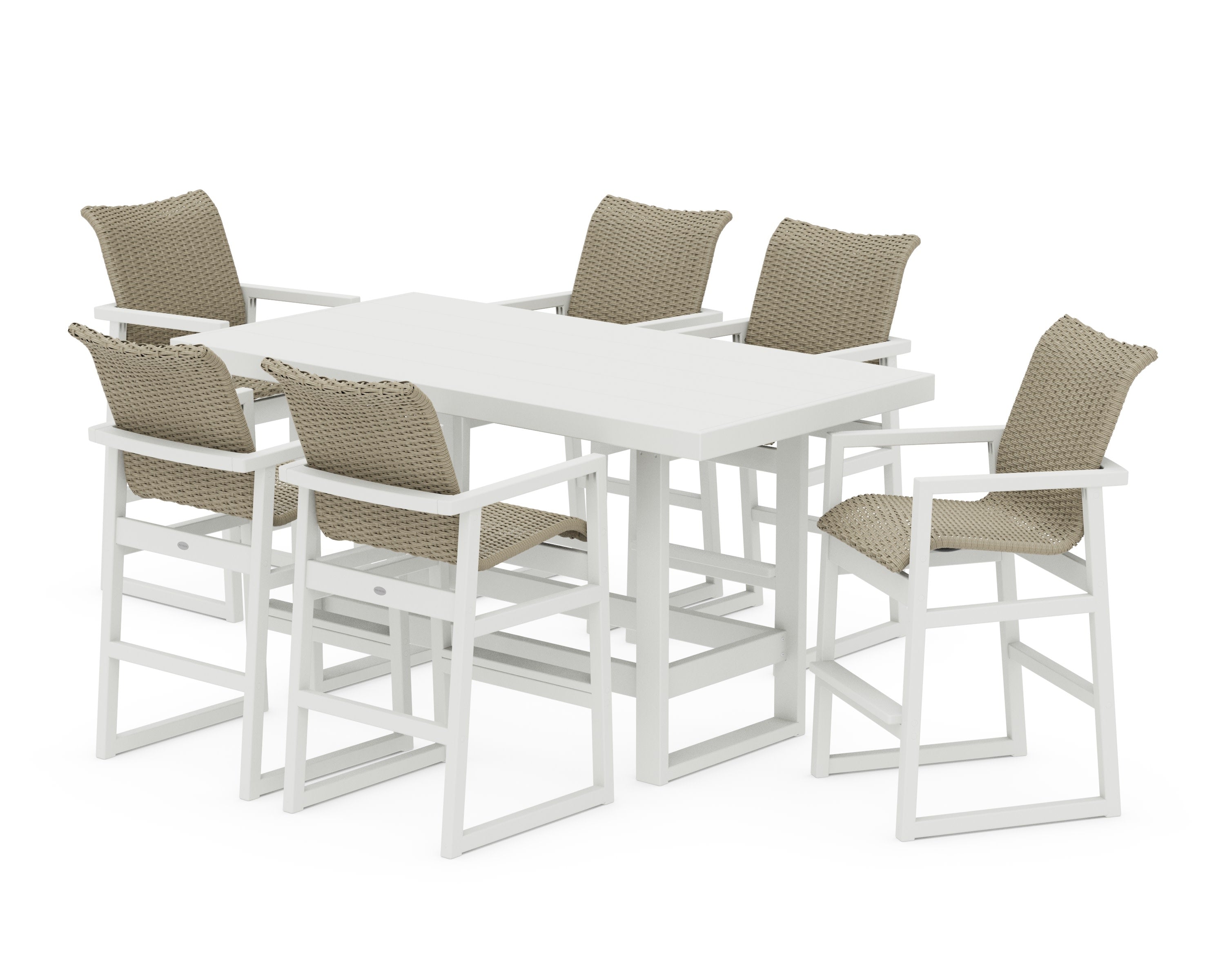 EDGE Woven Arm Chair 7-Piece Bar Set in White / Dune Grass