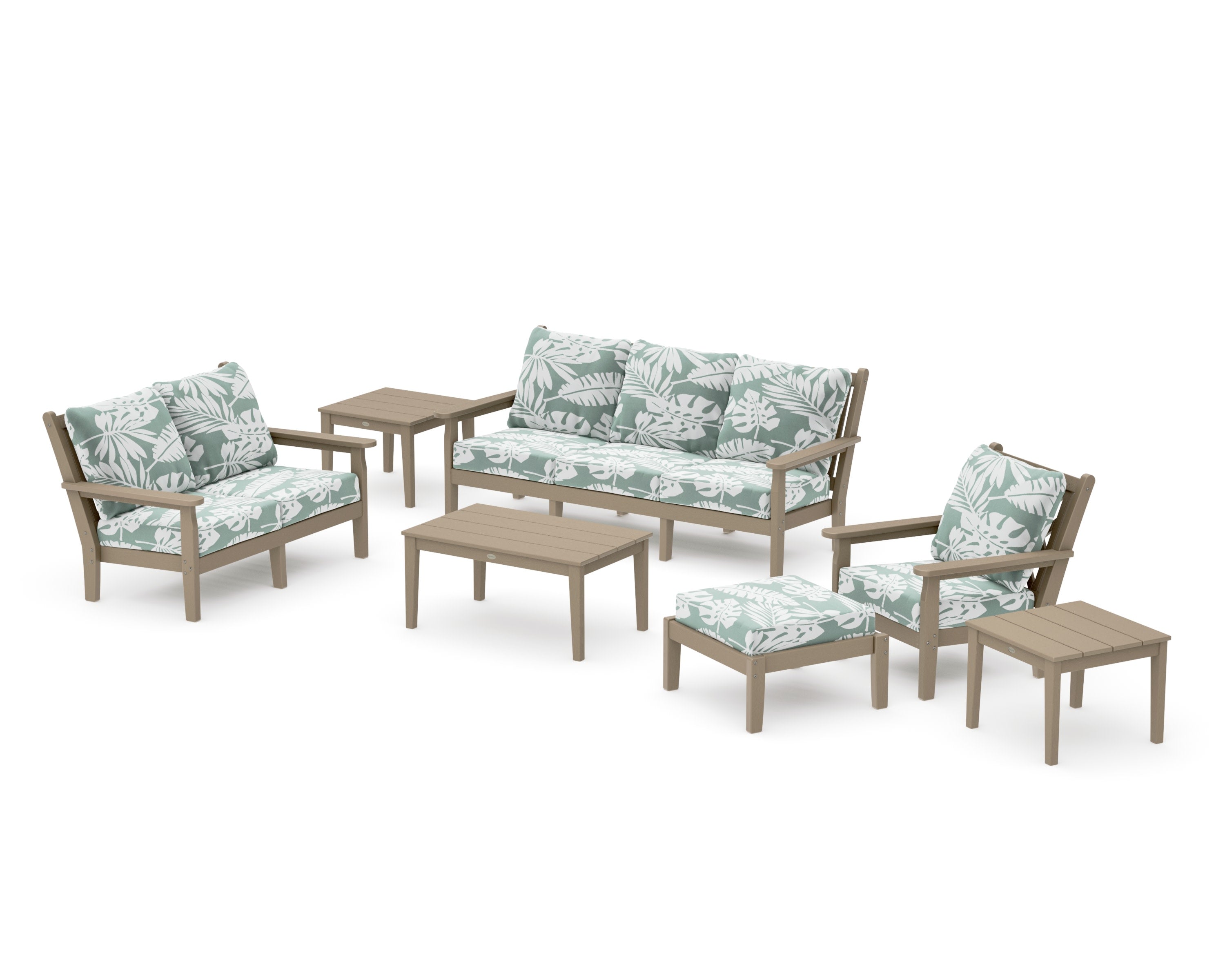 Chippendale 7-Piece Deep Seating Set in Vintage Sahara / Leaf Glacier Spa