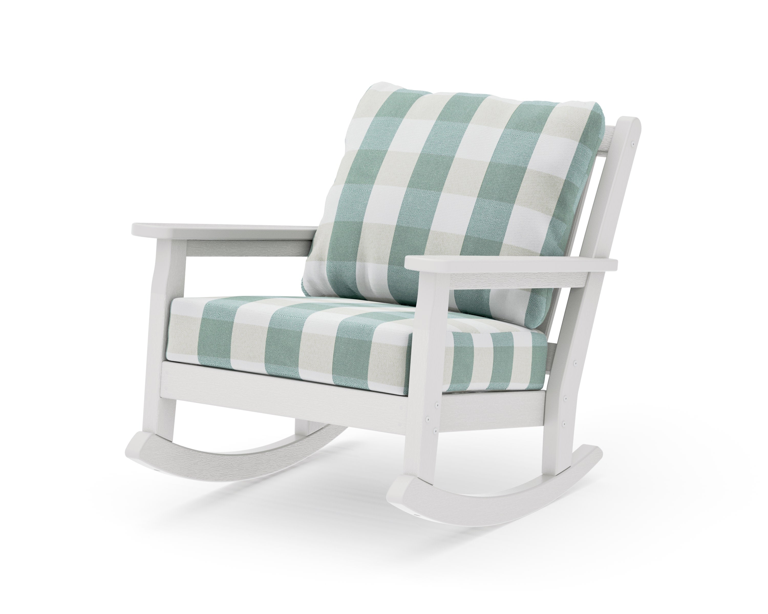 Chippendale Deep Seating Rocking Chair in Vintage White / Buffalo Plaid Glacier Spa