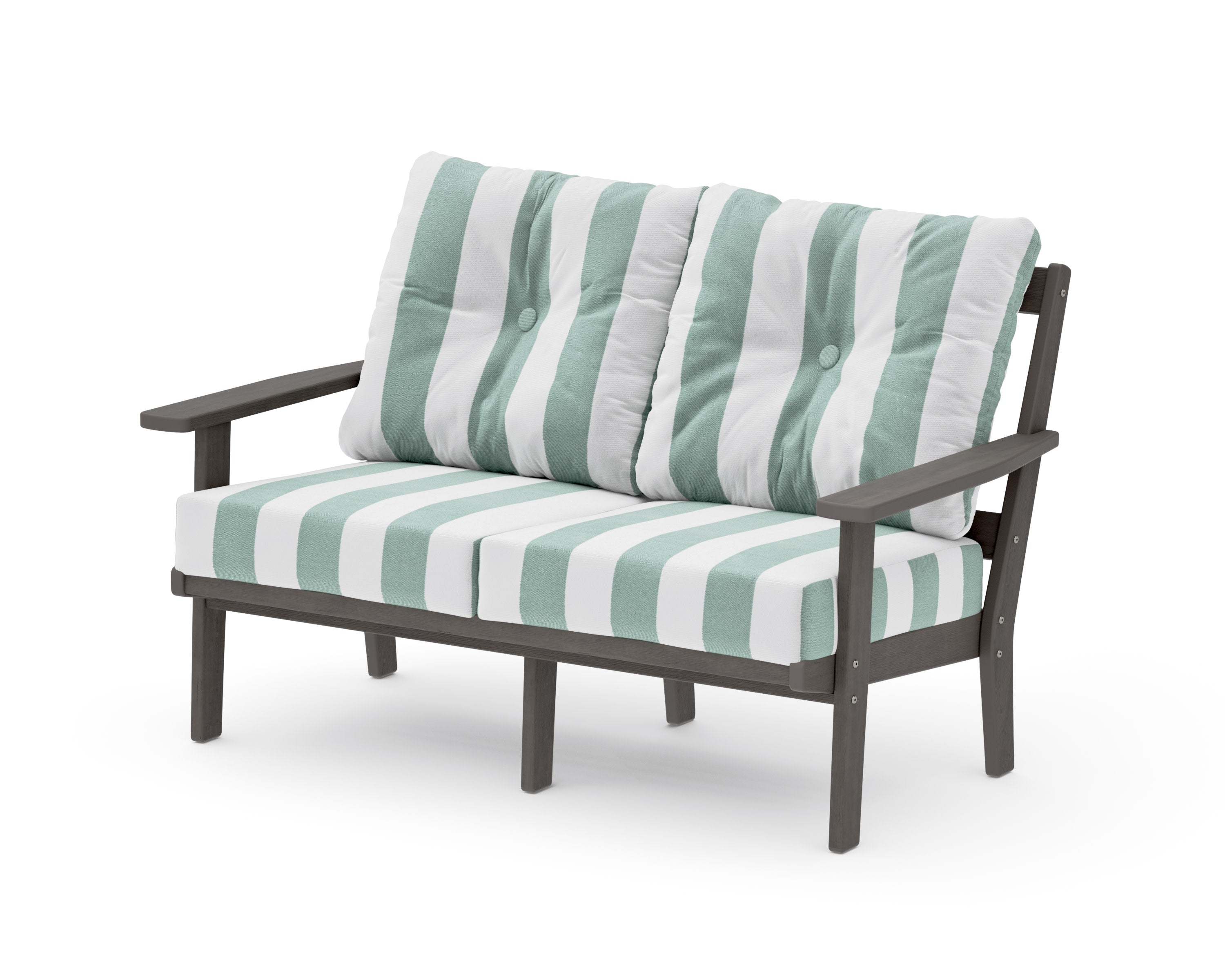 Oxford Deep SeatingLoveseat in Driftwood / Cabana Stripe Glacier Spa