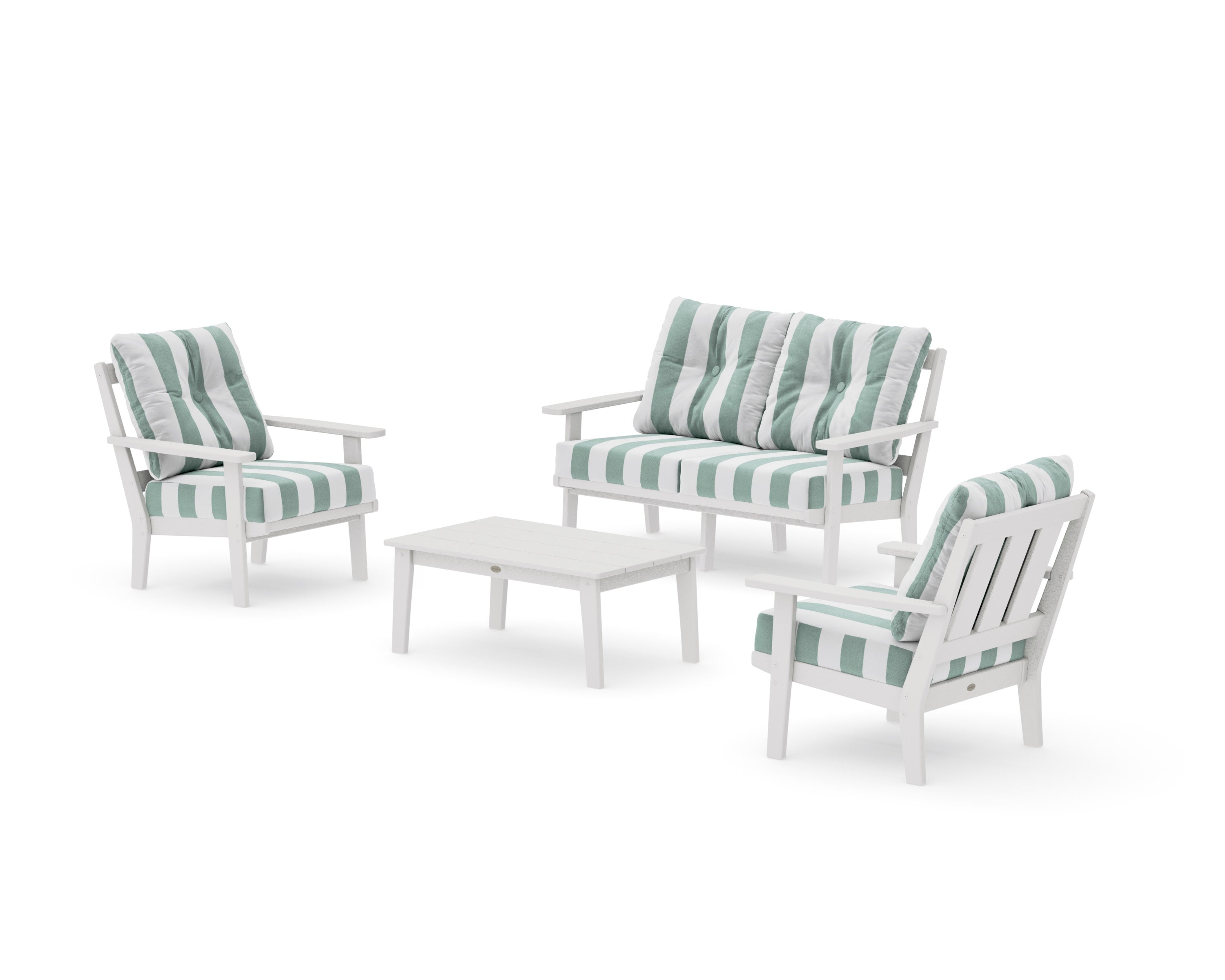 Oxford 4-Piece Deep Seating Set with Loveseat in Vintage White / Cabana Stripe Glacier Spa