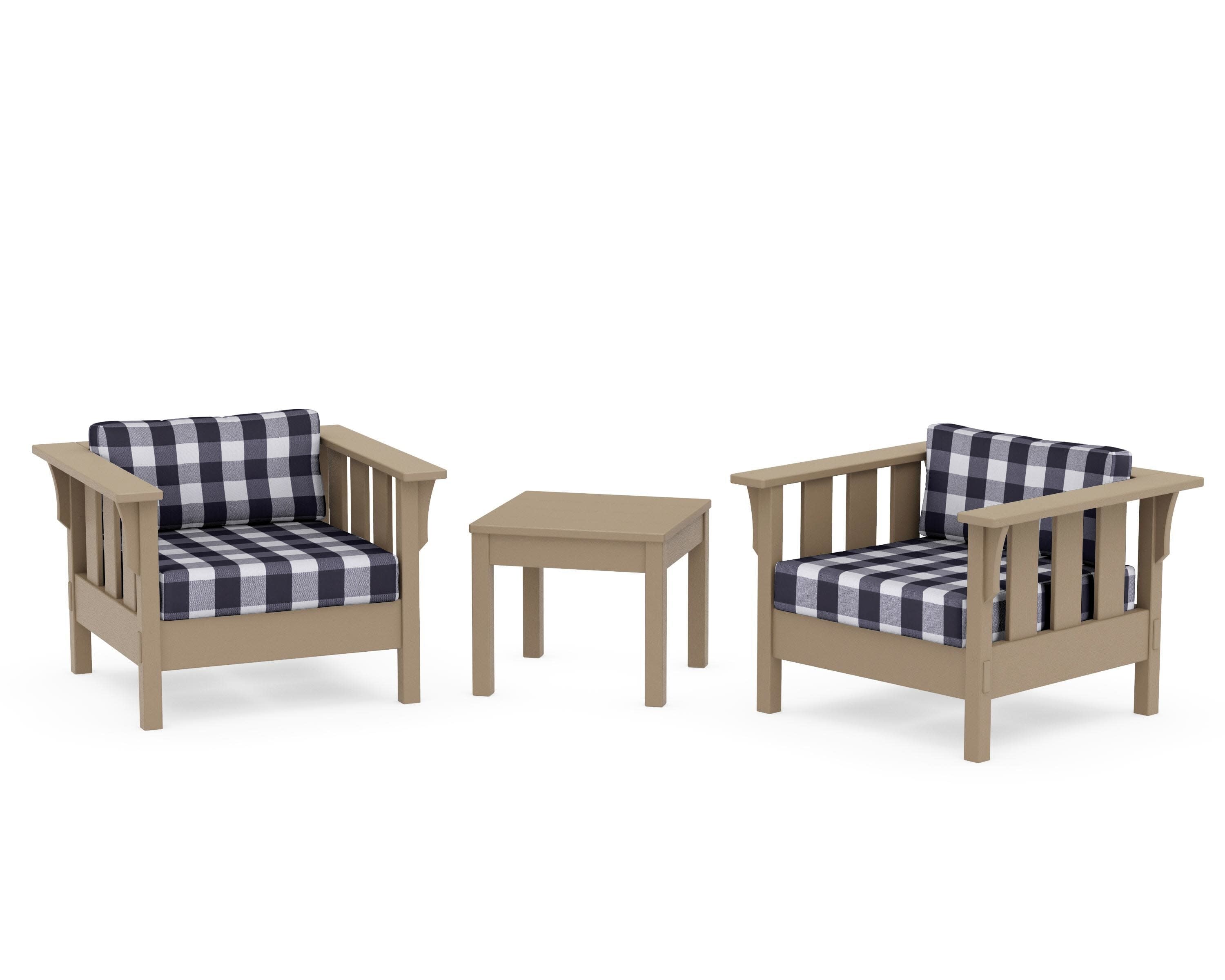 Acadia 3-Piece Deep Seating Set in Vintage Sahara / Buffalo Plaid Navy
