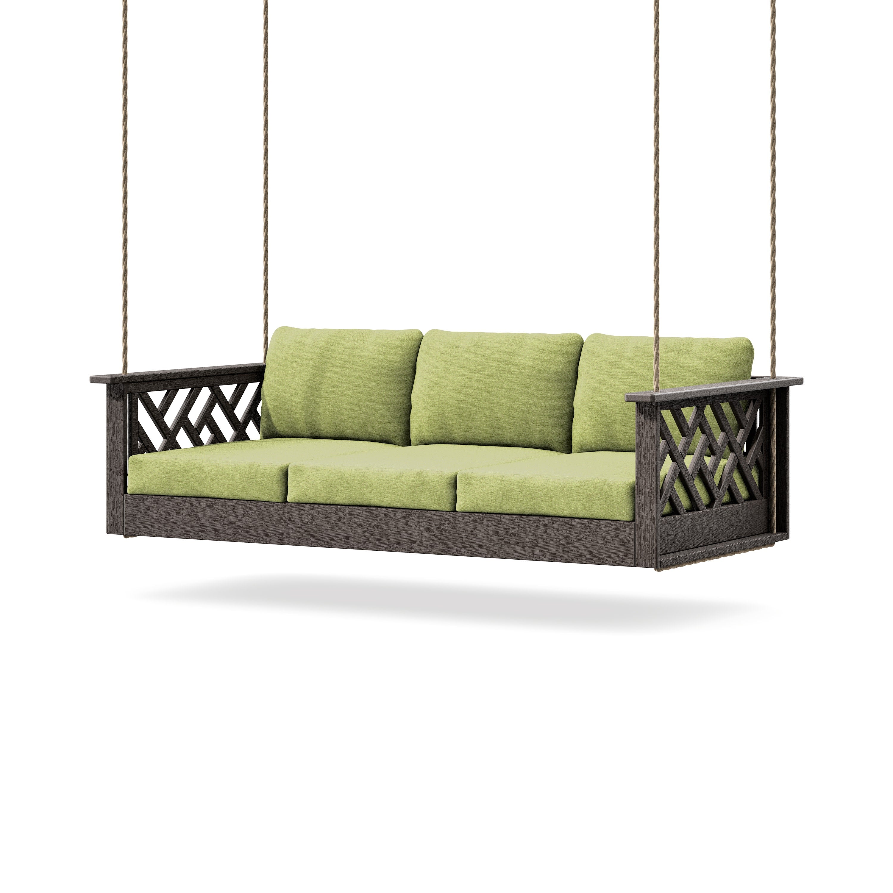 Chippendale Daybed Swing in Vintage Coffee / Chartreuse Boucle