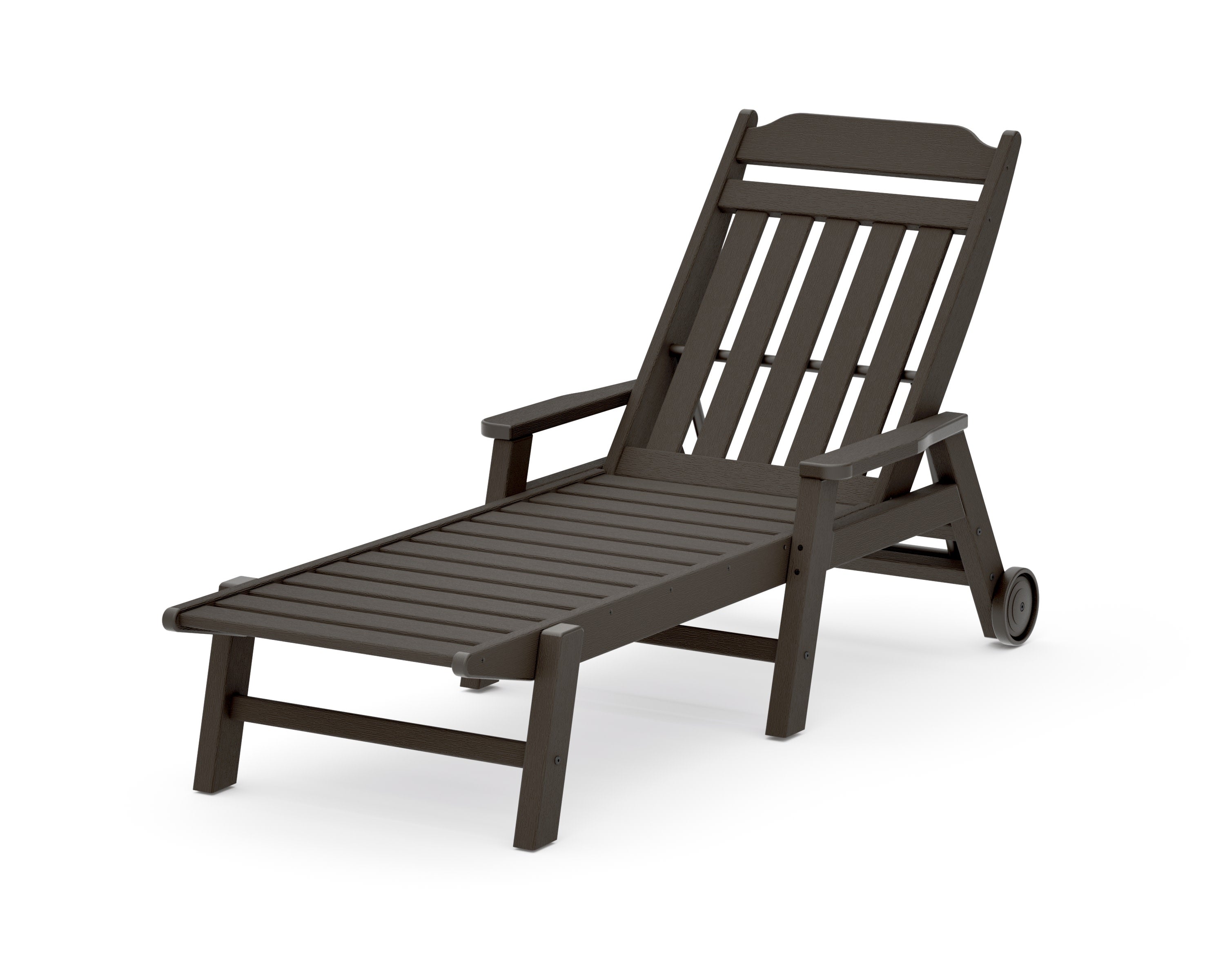 Cottage Chaise with Arms and Wheels in Vintage Coffee