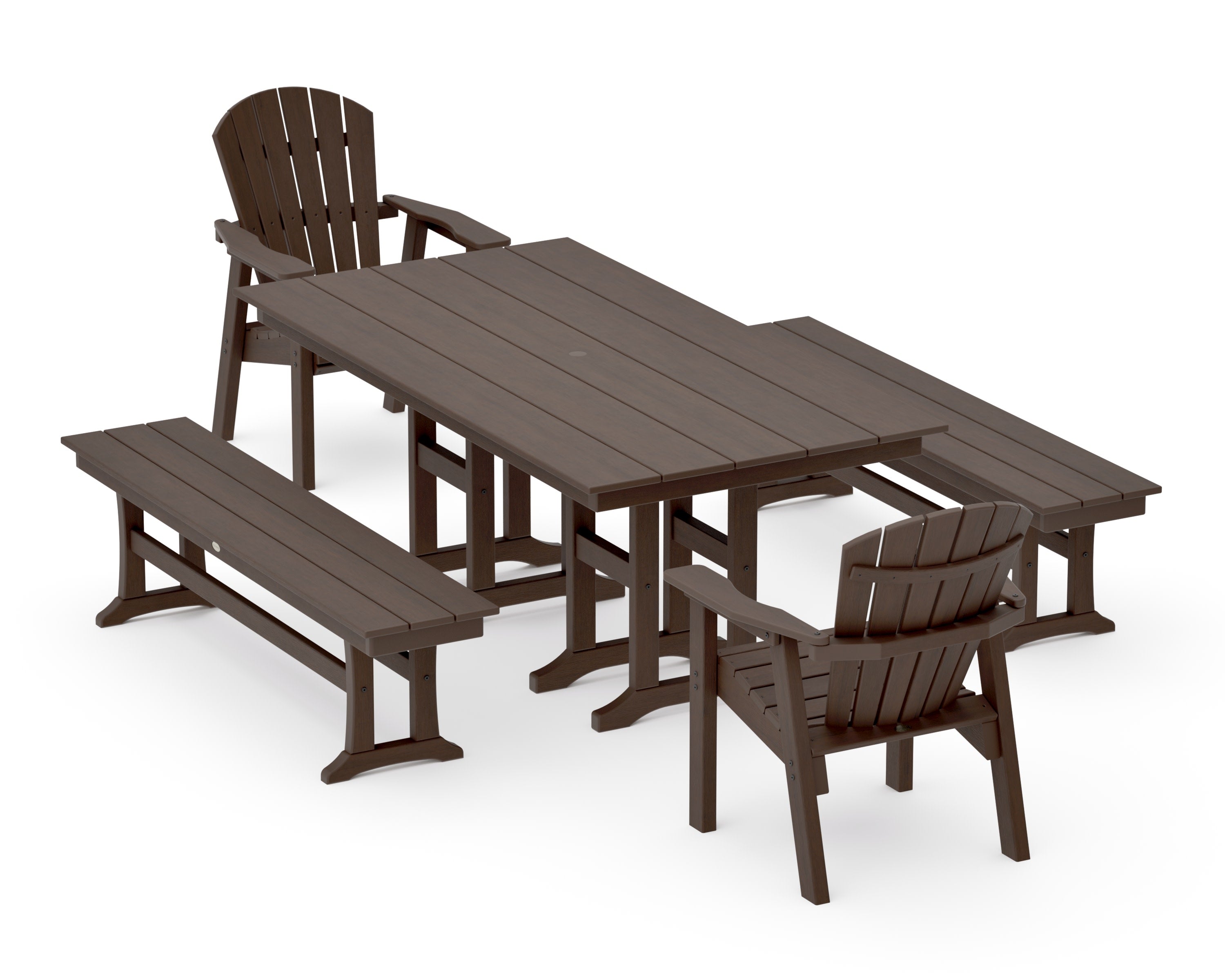 Seashell 5-Piece Farmhouse Dining Set with Benches in Kona