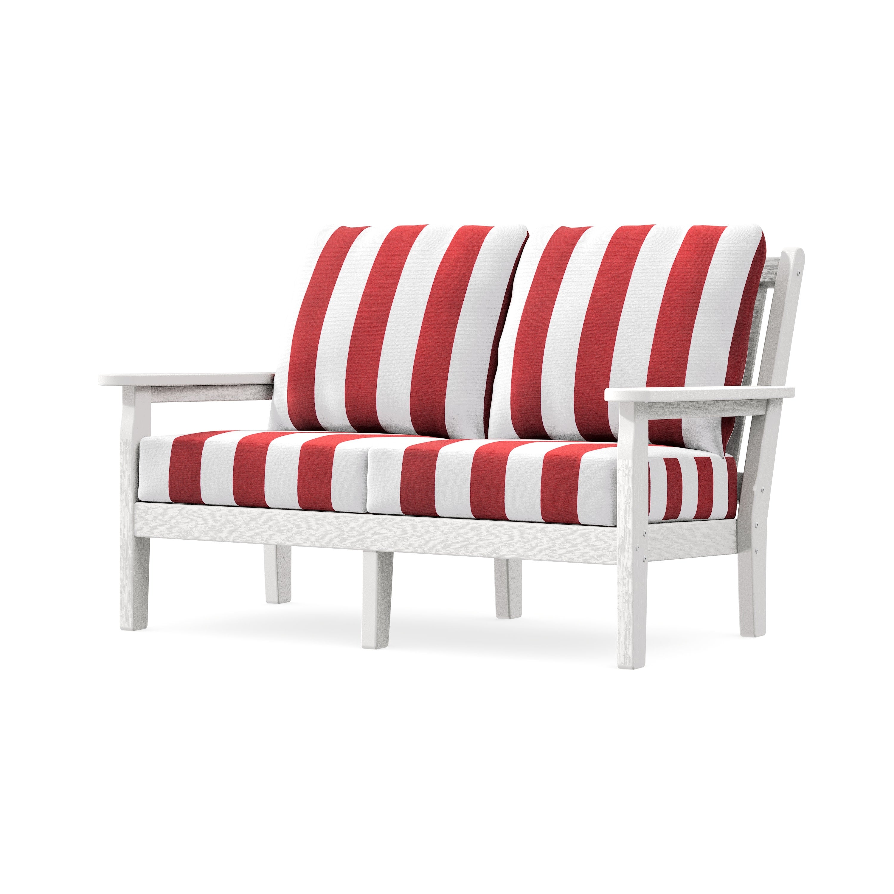 Chippendale Deep Seating Loveseat in Vintage White / Cabana Stripe Crimson