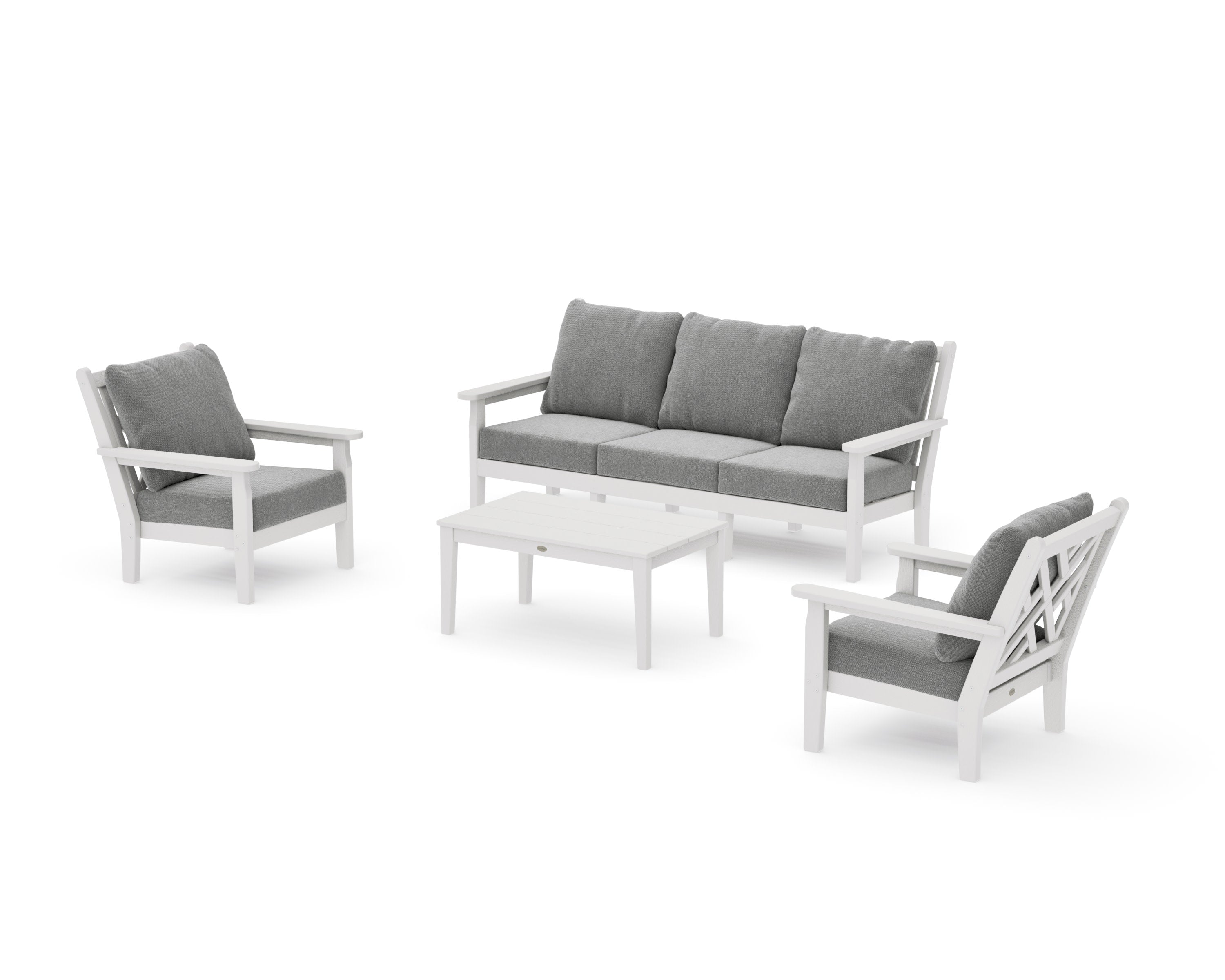 Chippendale 4-Piece Deep Seating Set with Sofa in Vintage White / Grey Mist