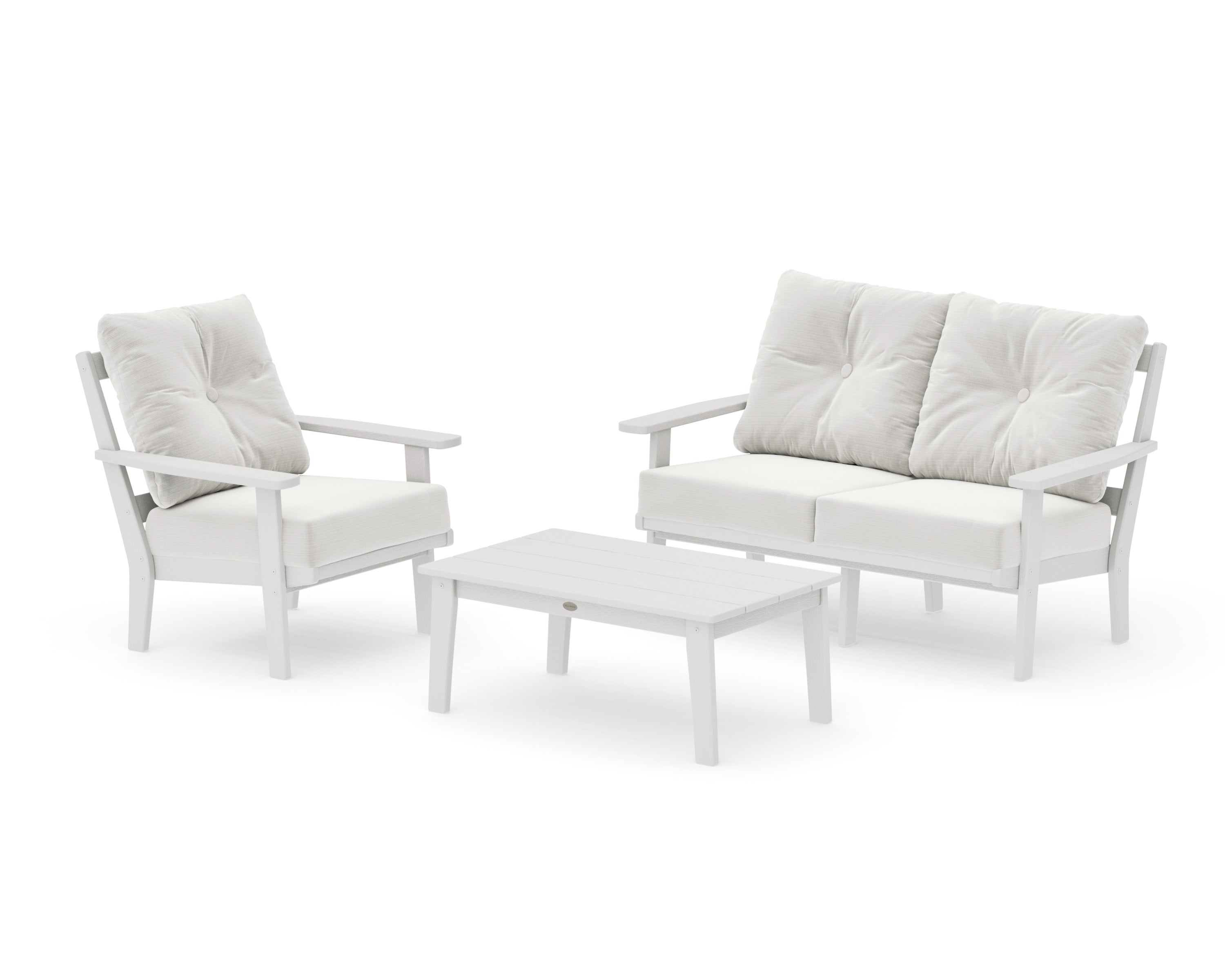 Oxford 3-Piece Deep Seating Set with Loveseat in Vintage White / Natural Linen