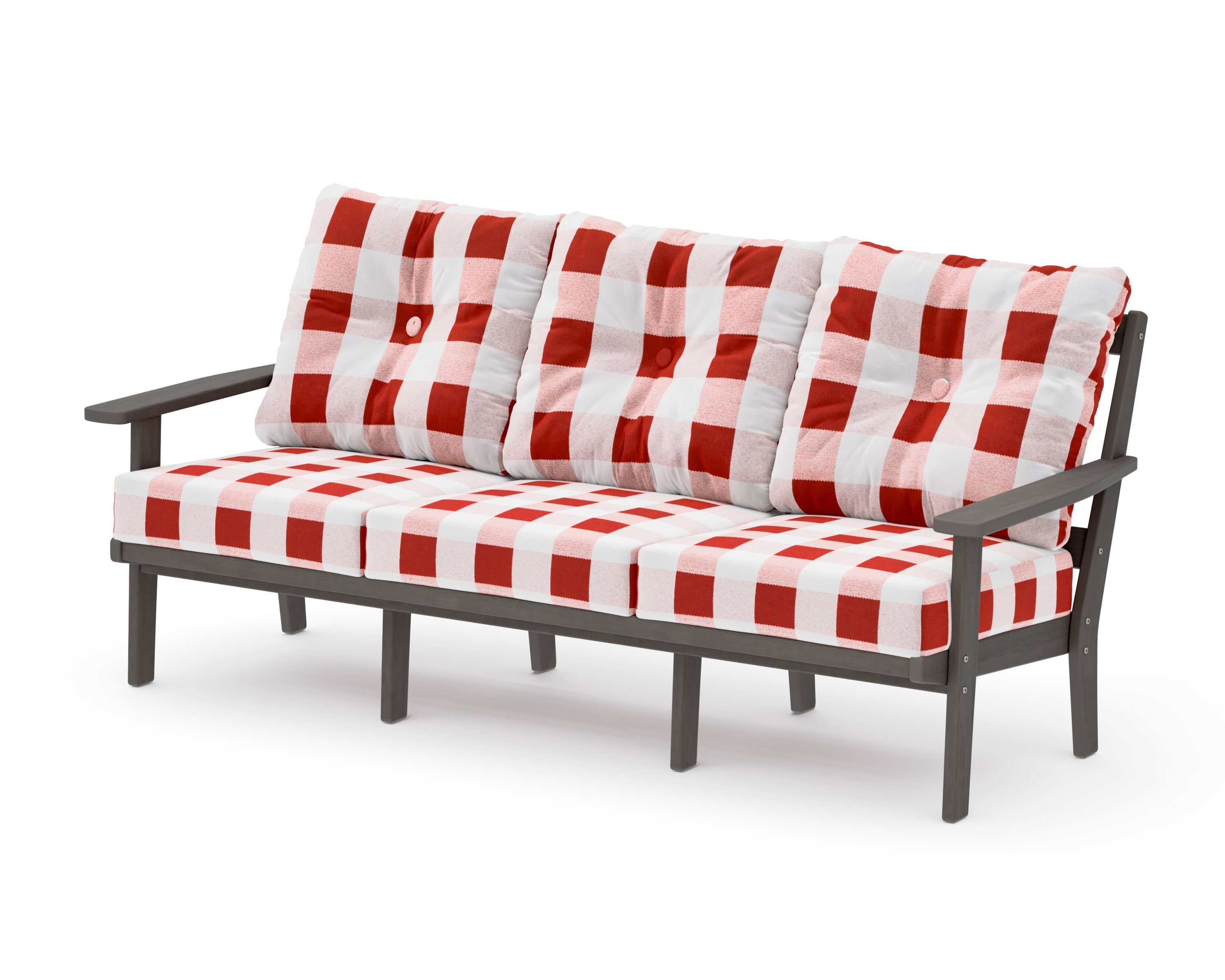 Oxford Deep Seating Sofa in Driftwood / Buffalo Plaid Crimson
