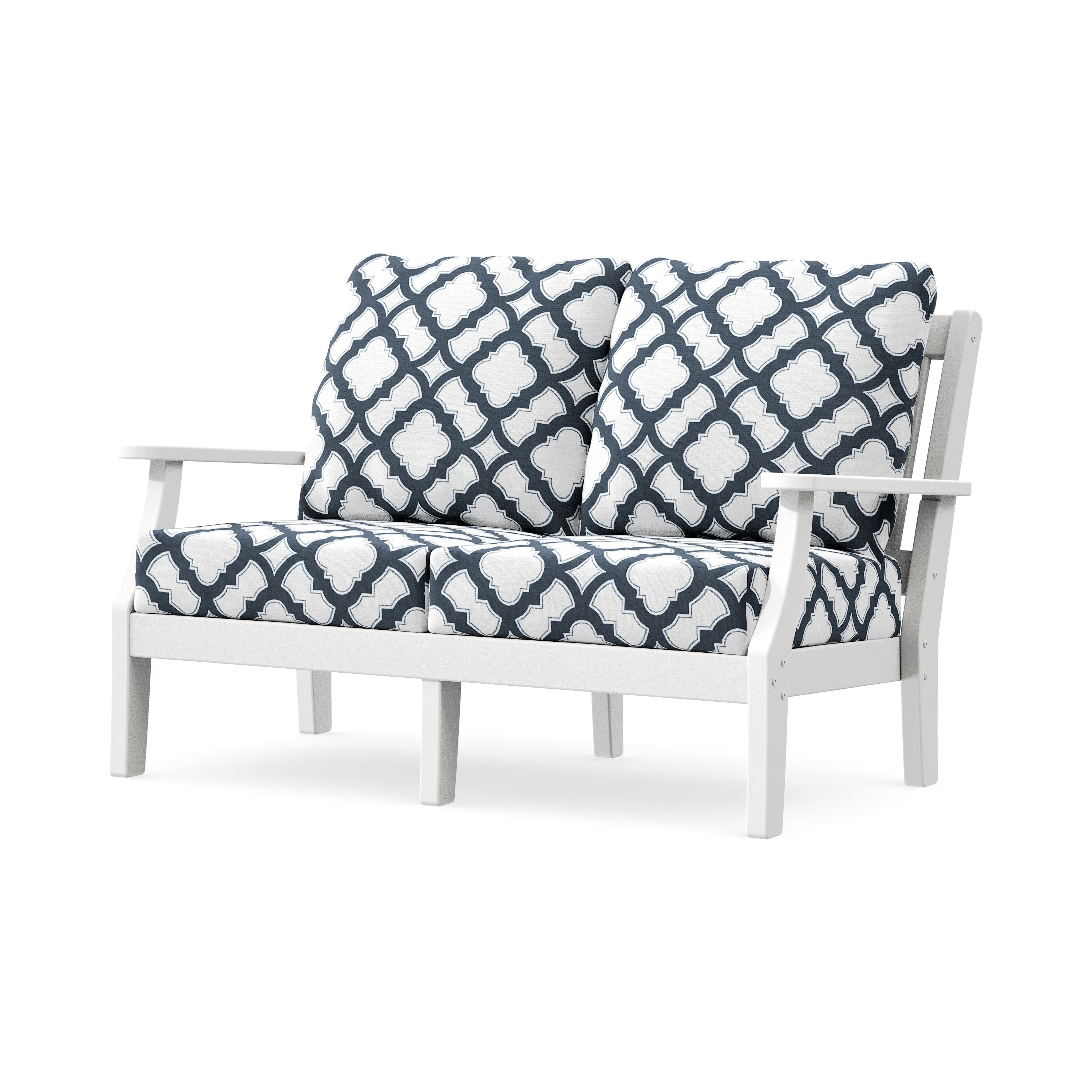 Chinoiserie Deep Seating Loveseat in White / Trellis Marine Indigo