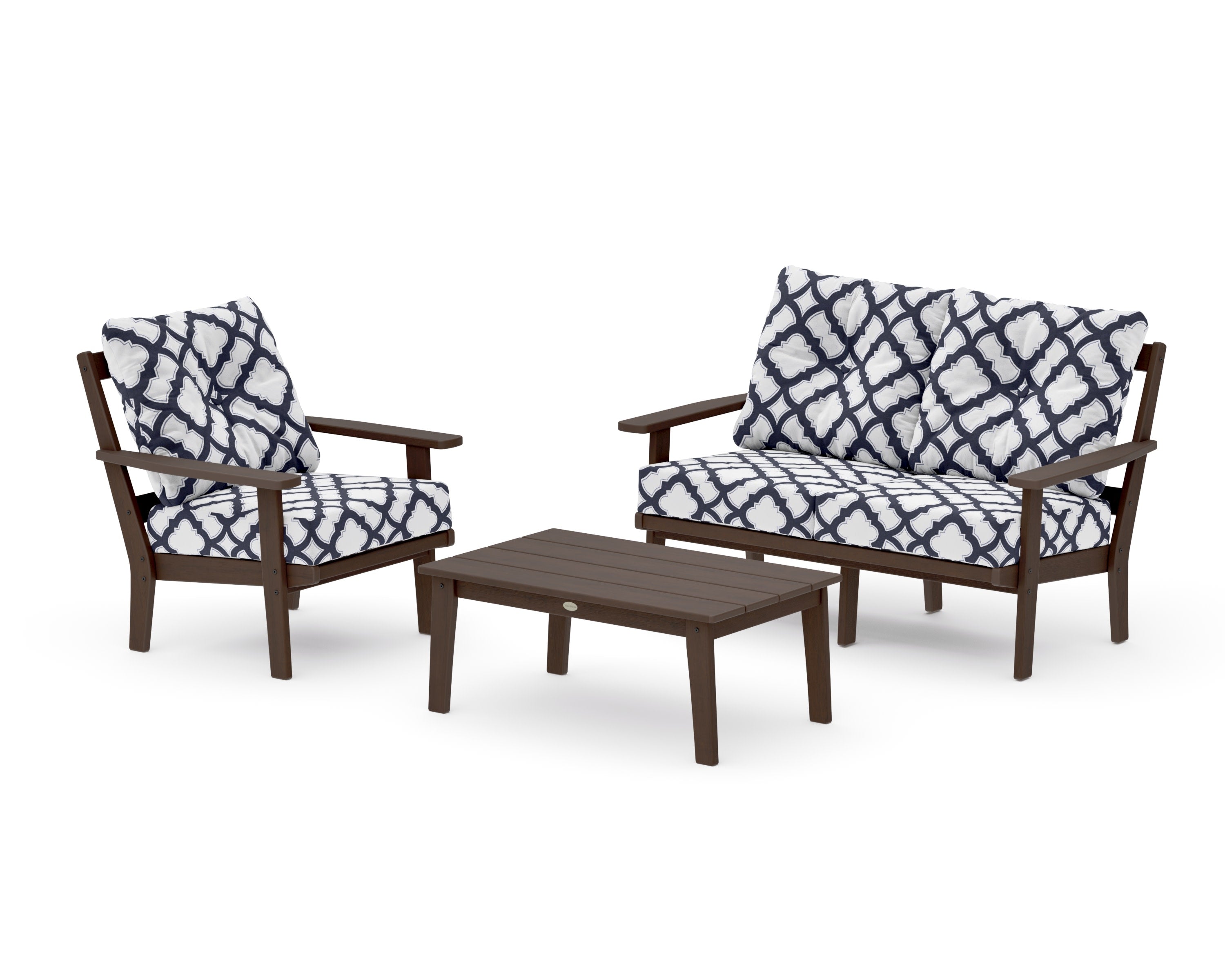 Prairie 3-Piece Deep Seating Set with Loveseat in Kona / Trellis Navy
