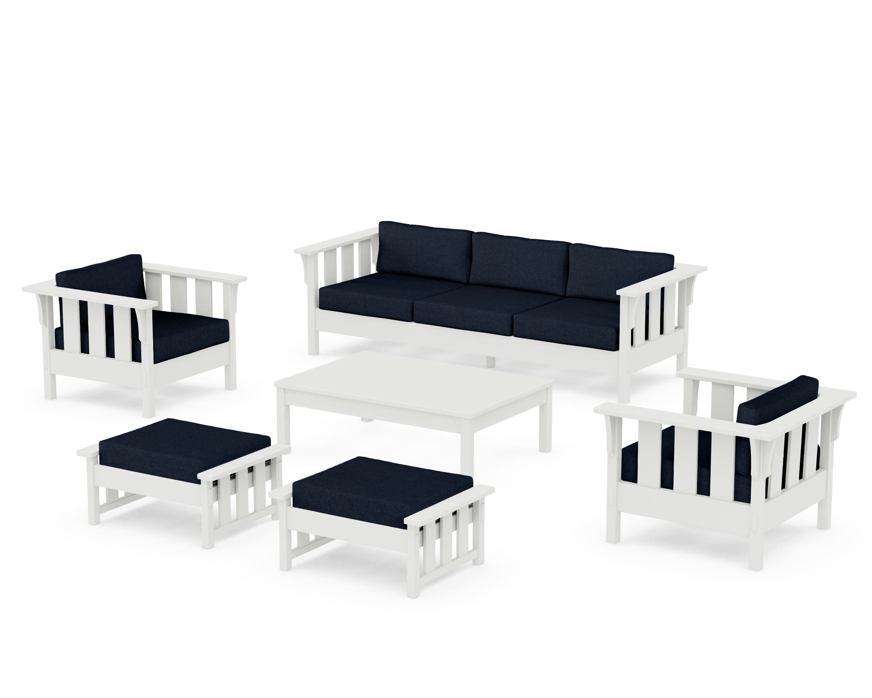 Acadia 6-Piece Lounge Sofa Set in Vintage White / Marine Indigo