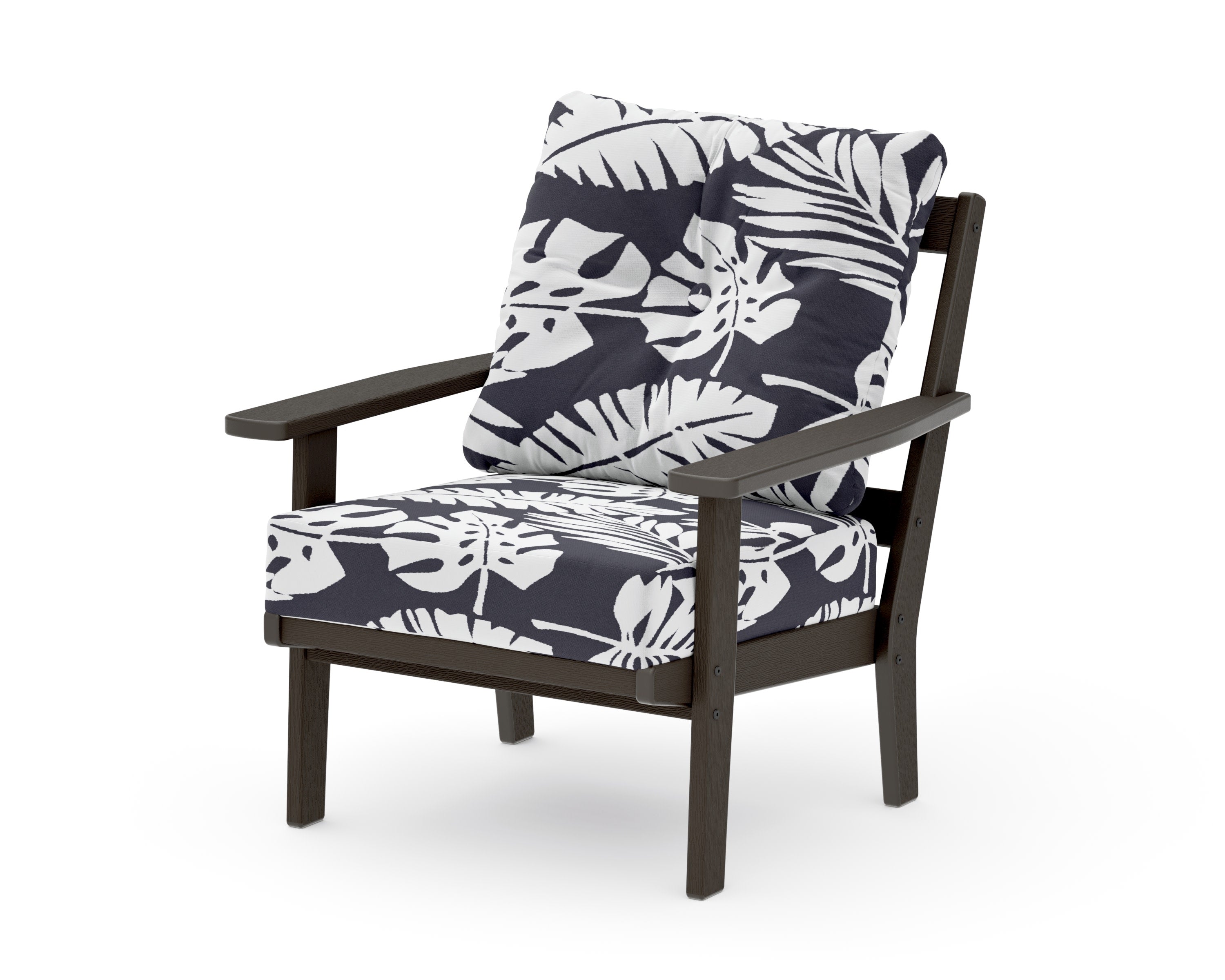 Oxford Deep Seating Chair in Vintage Coffee / Leaf Navy