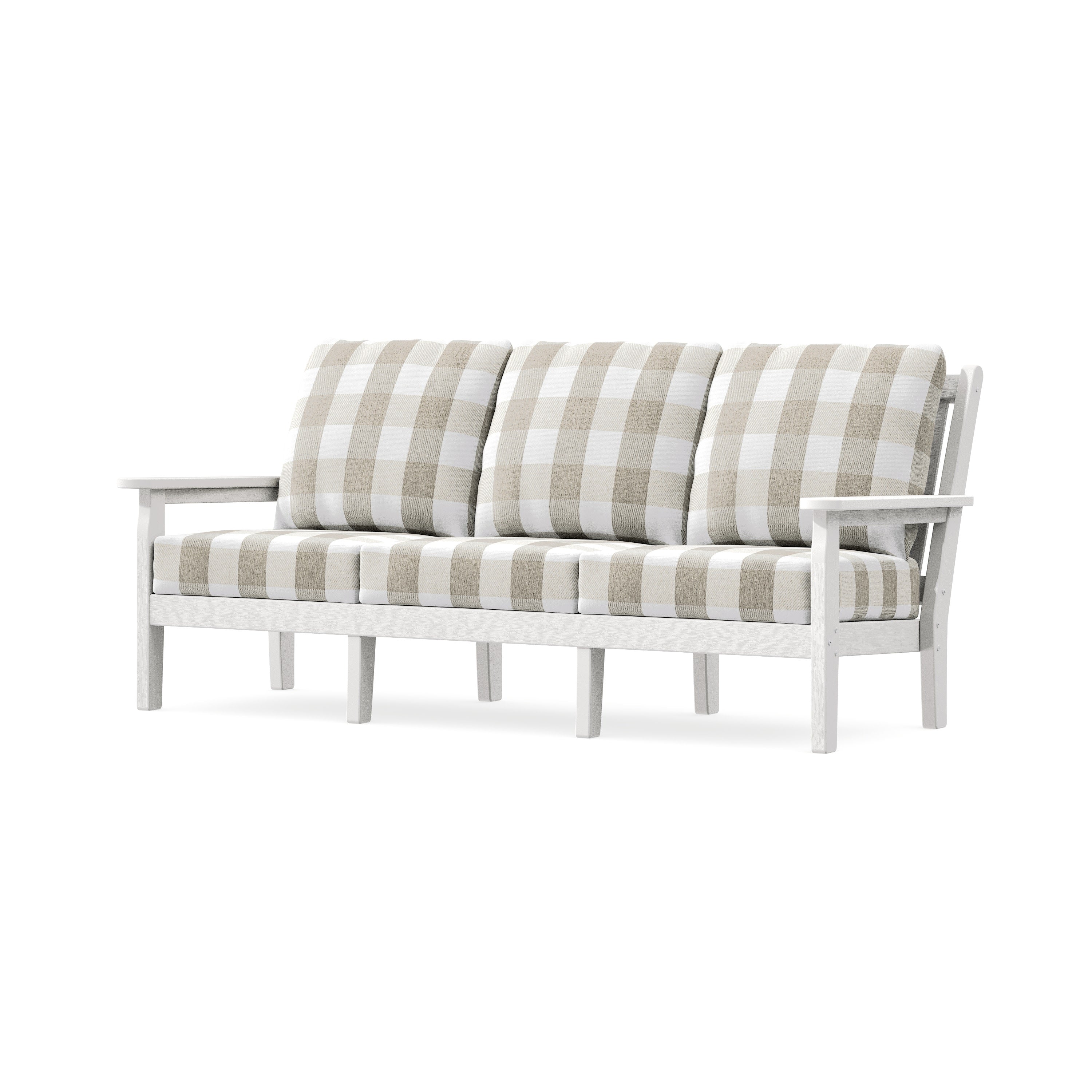 Chippendale Deep Seating Sofa in Vintage White / Buffalo Plaid Dune Burlap
