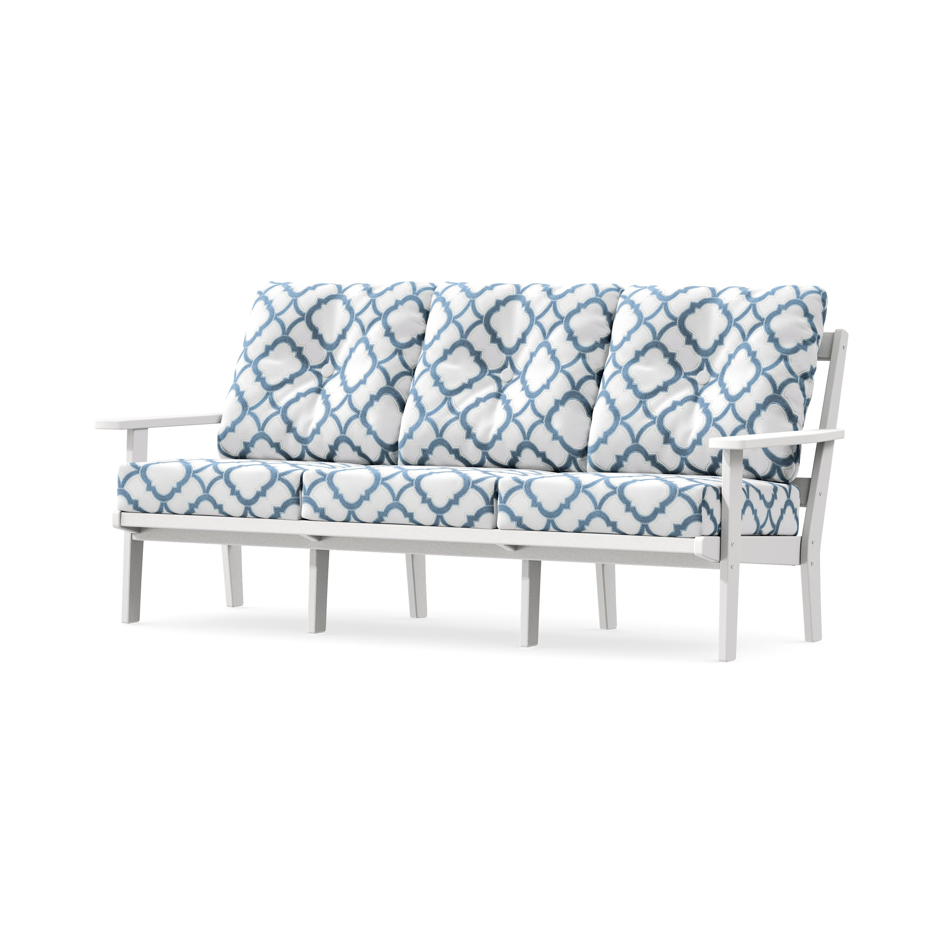 Oxford Deep Seating Sofa in White / Trellis Sky Blue