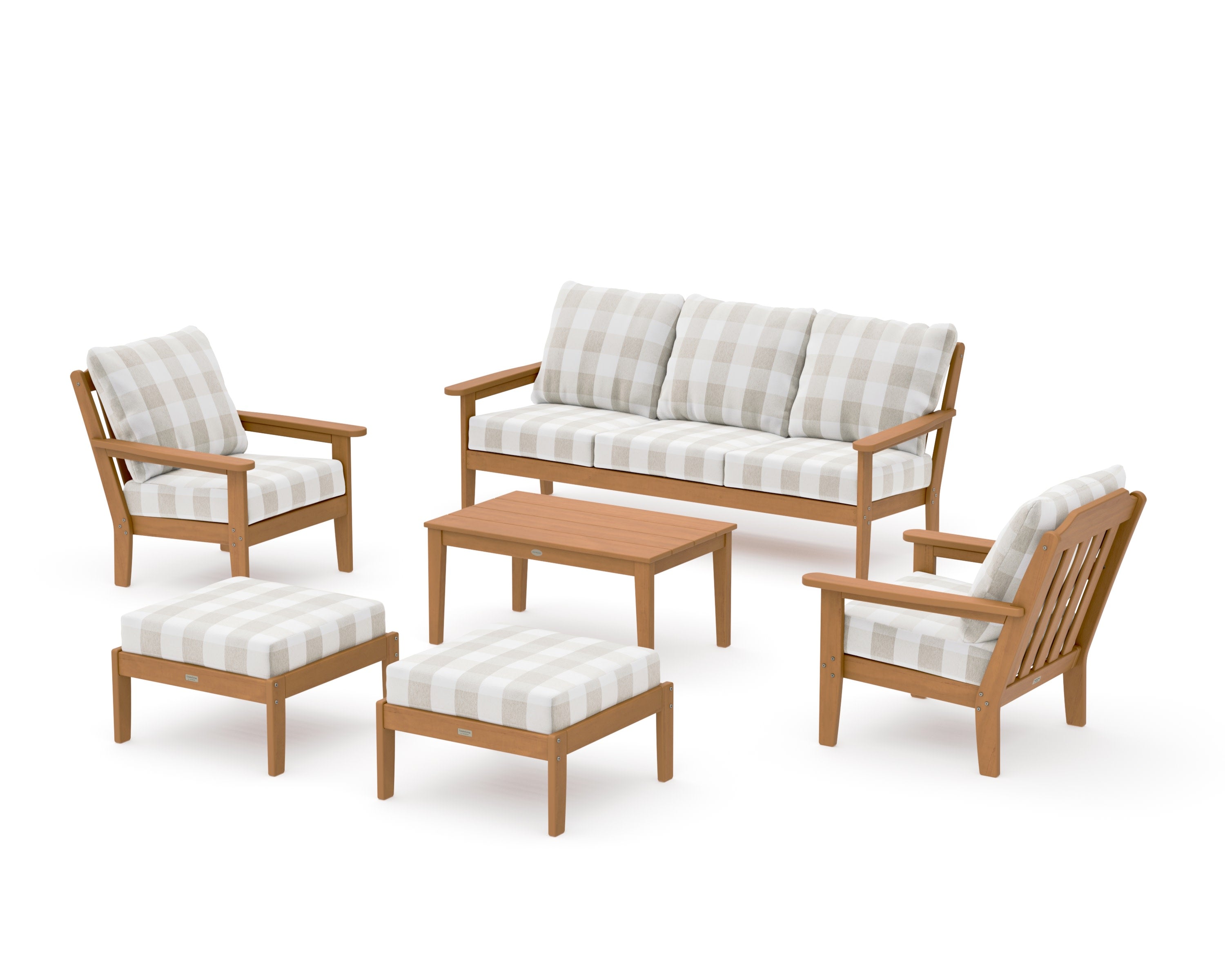 Cottage 6-Piece Lounge Sofa Set in Natural / Buffalo Plaid Dune Burlap