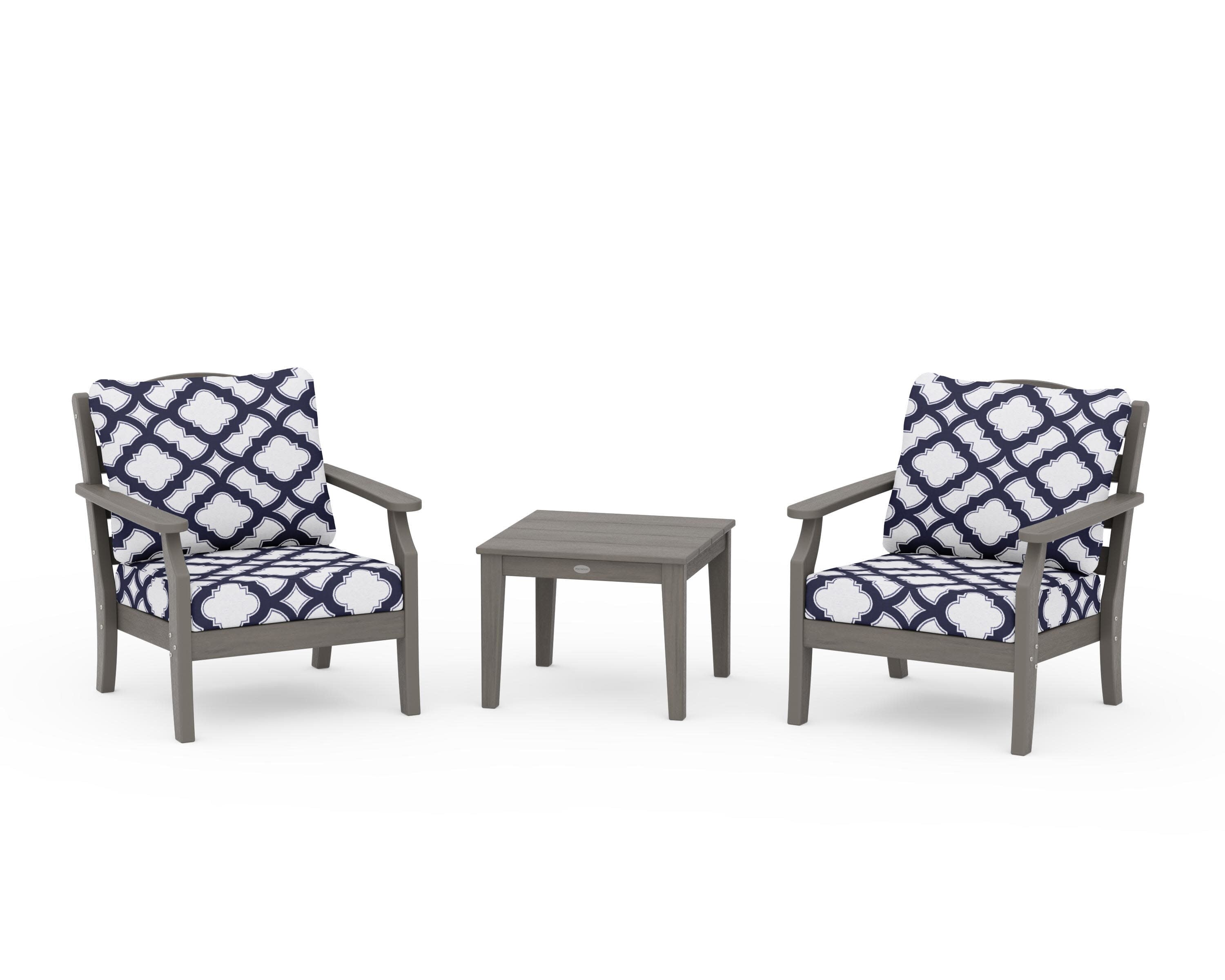 Savannah 3-Piece Deep Seating Set in Driftwood / Trellis Navy