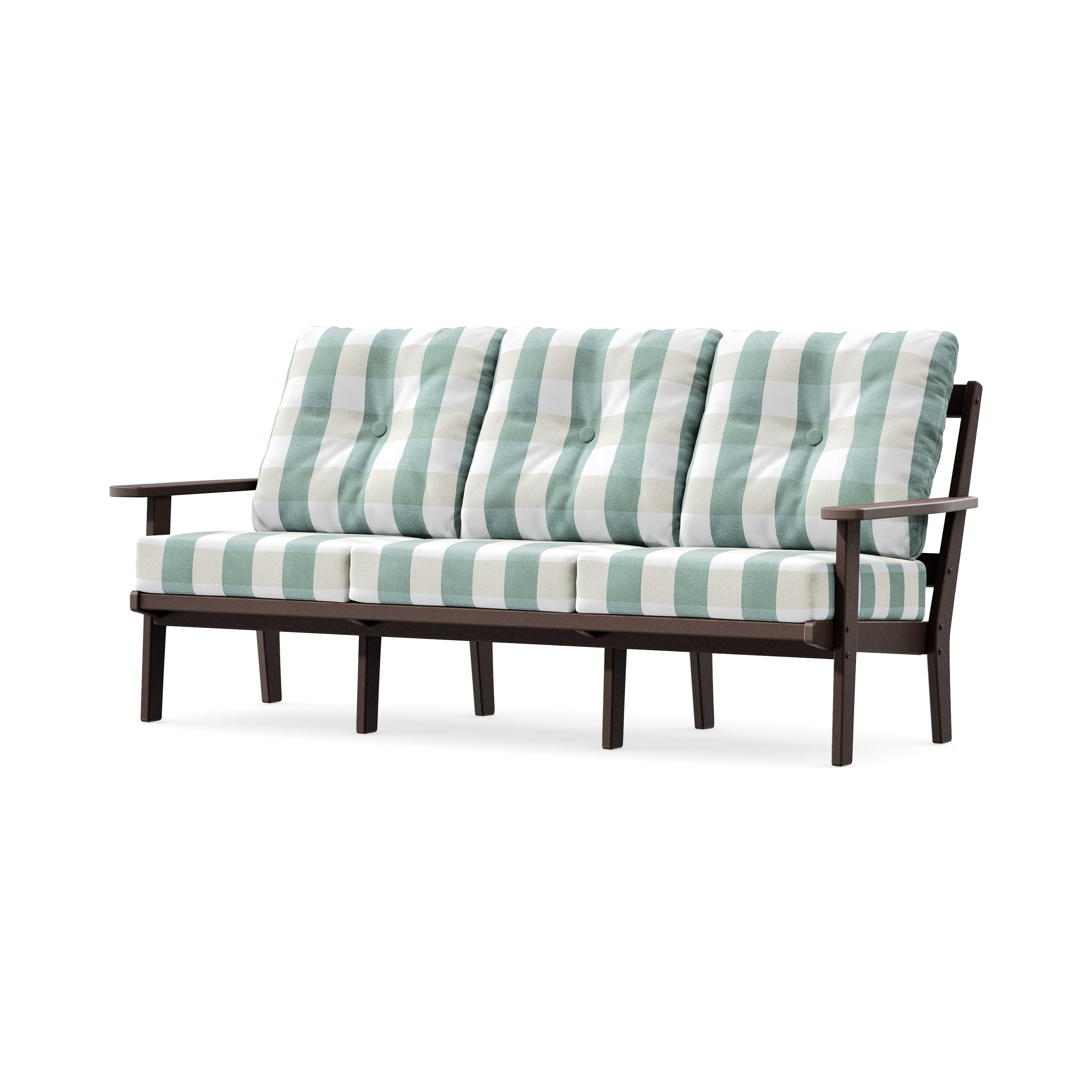 Oxford Deep Seating Sofa in Mahogany / Buffalo Plaid Glacier Spa