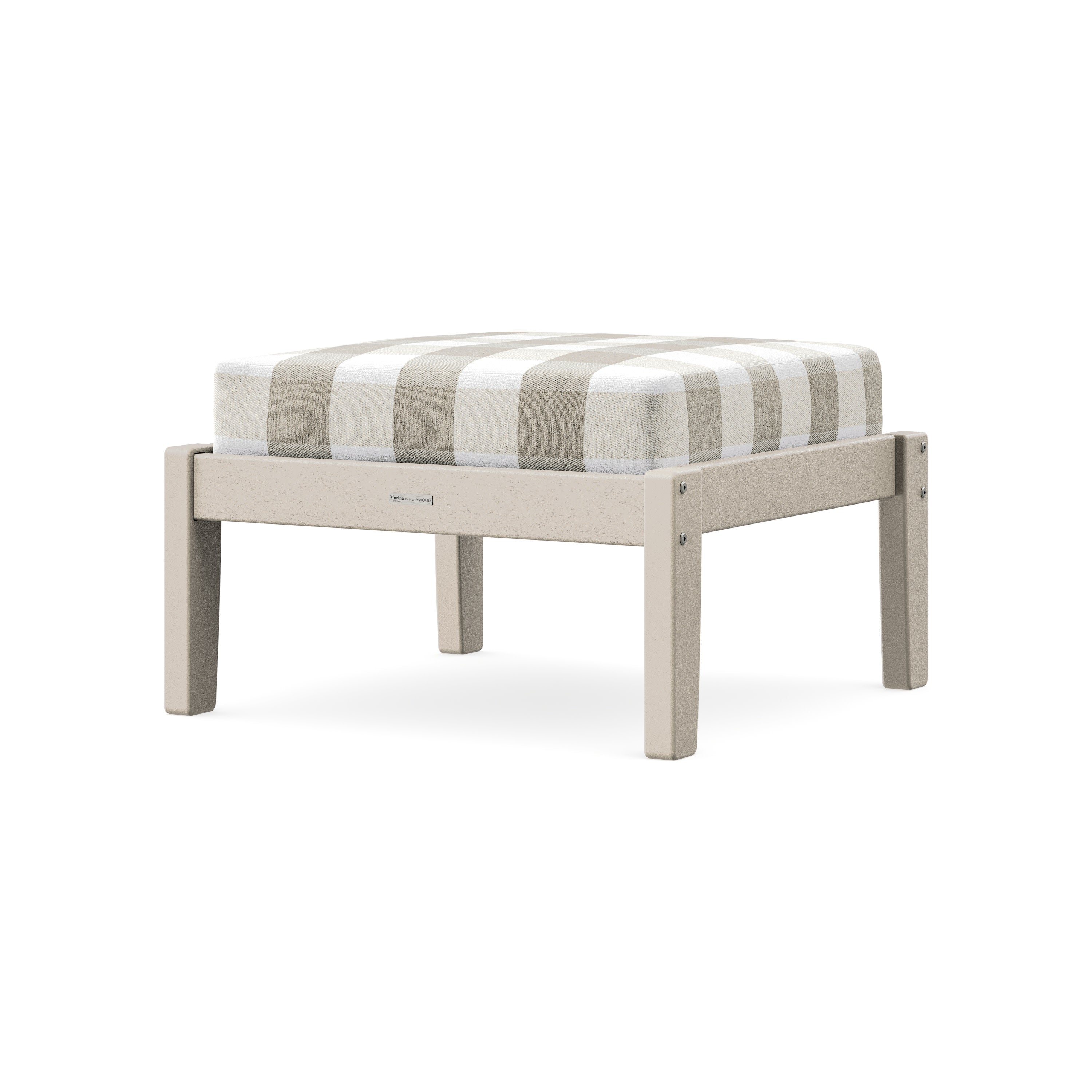 Chinoiserie Deep Seating Ottoman in Sand / Buffalo Plaid Dune Burlap