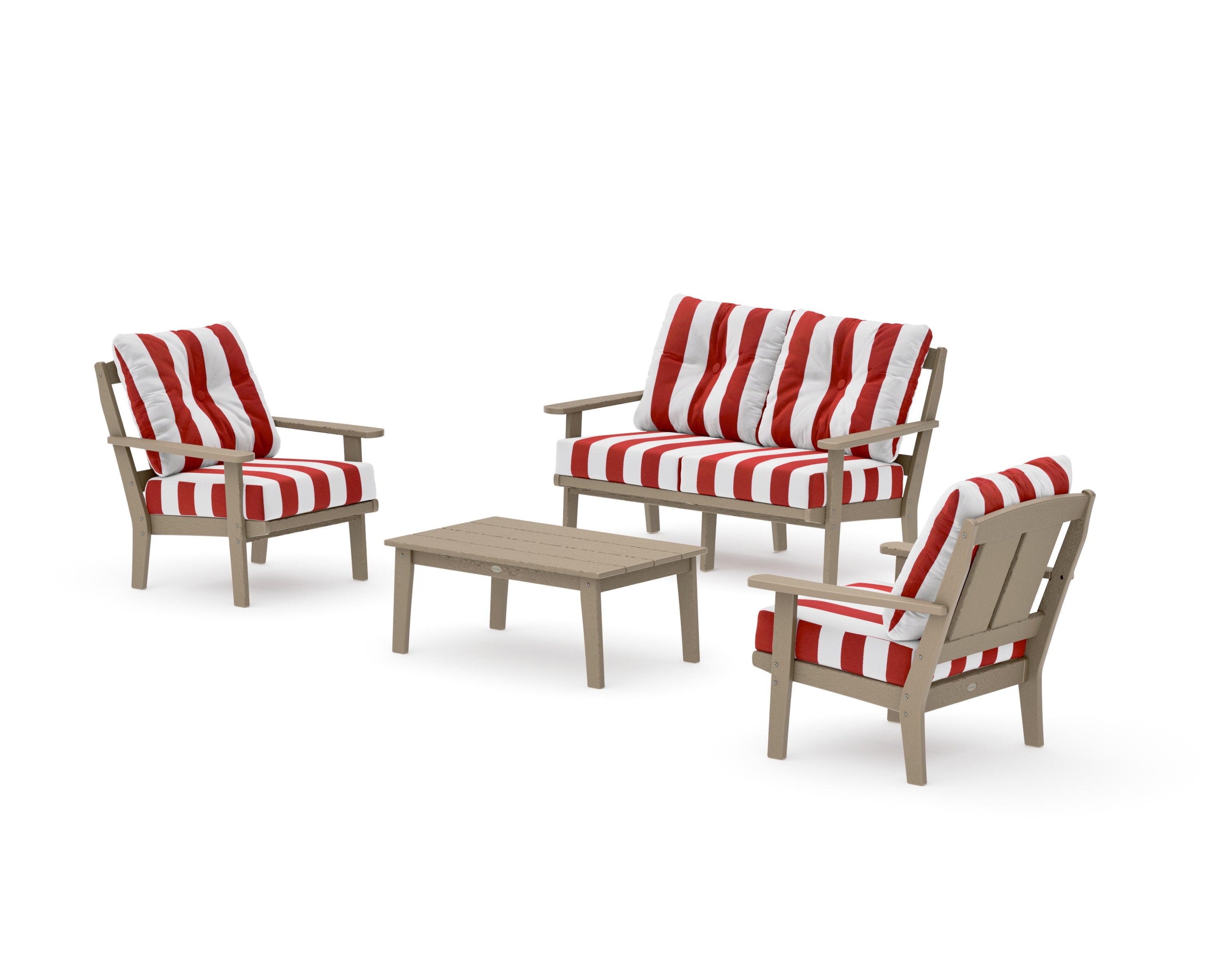 Mission 4-Piece Deep Seating Set with Loveseat in Vintage Sahara / Cabana Stripe Crimson