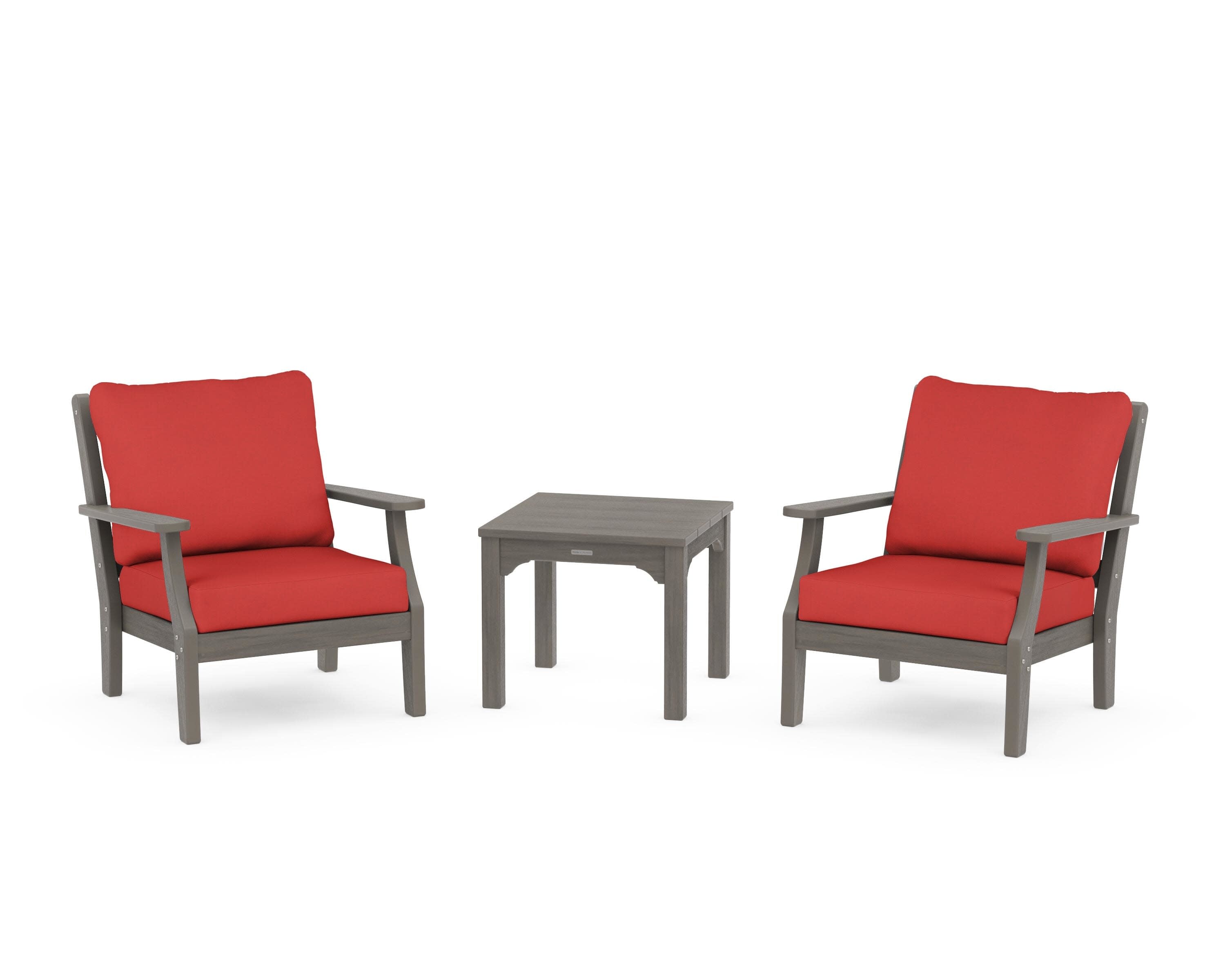 Chinoiserie 3-Piece Deep Seating Set in Driftwood / Crimson Linen