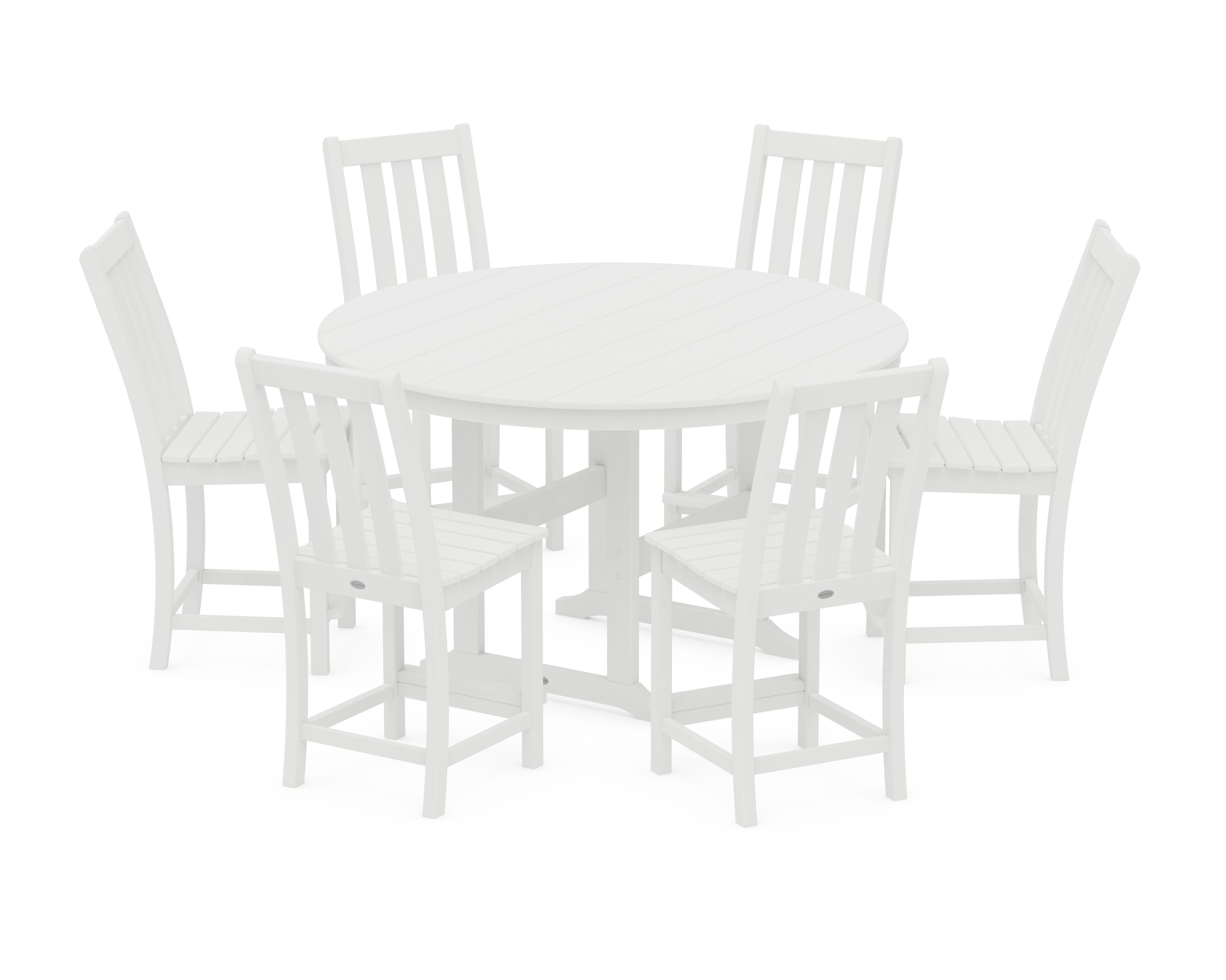 Vineyard 7-Piece Farmhouse Side Chair Round Farmhouse Counter Set in White