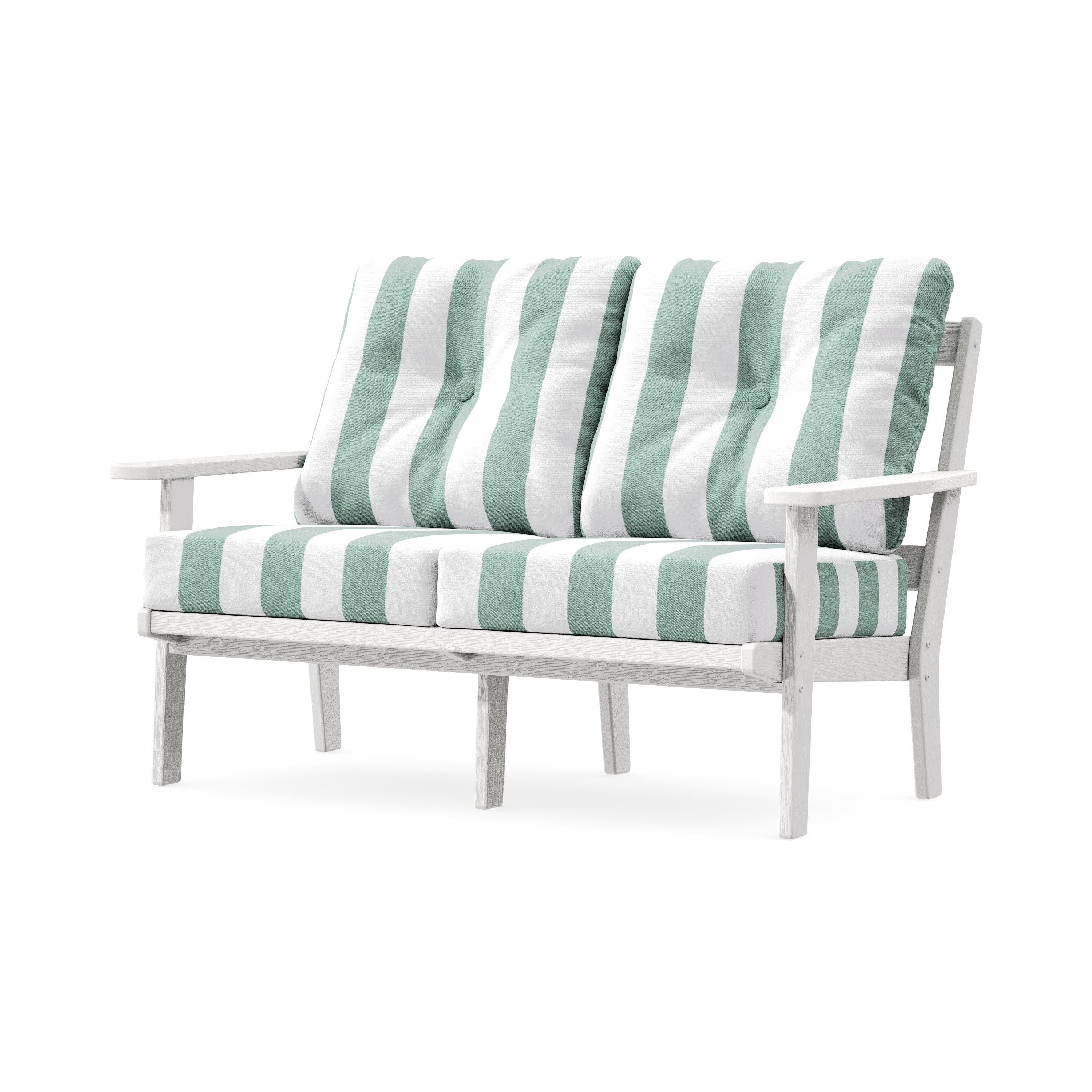 Prairie Deep SeatingLoveseat in Vintage White / Cabana Stripe Glacier Spa