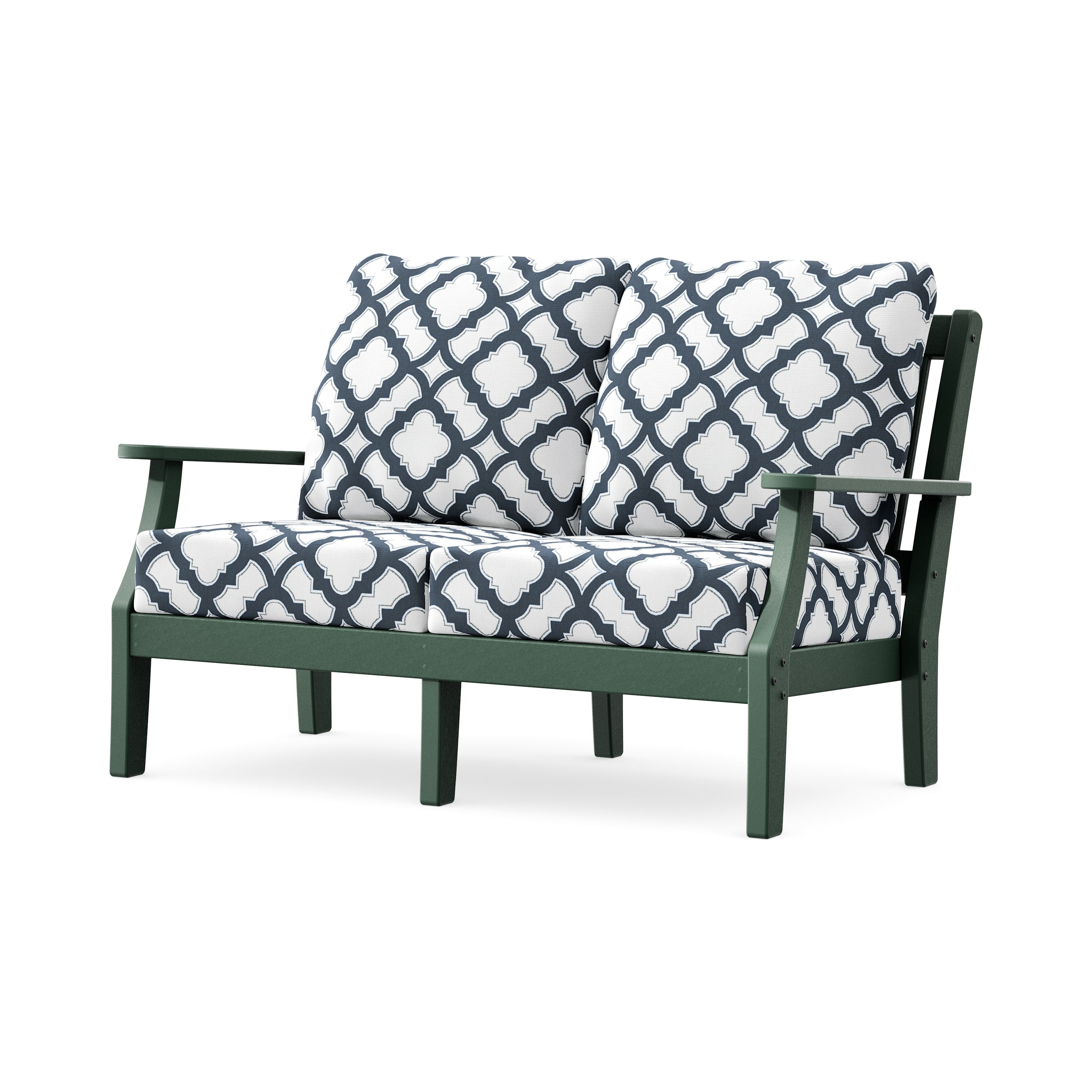 Chinoiserie Deep Seating Loveseat in Green / Trellis Marine Indigo