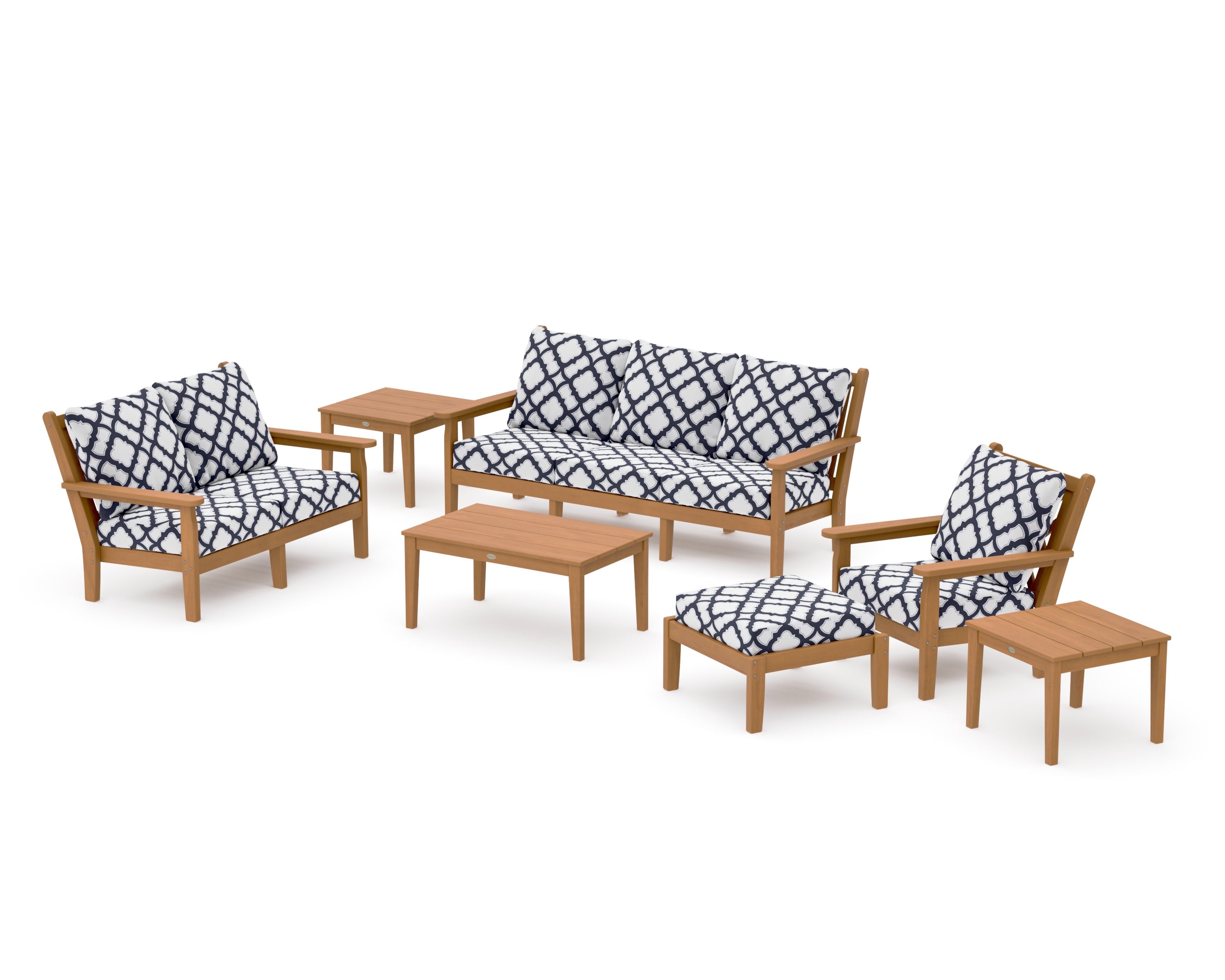 Chippendale 7-Piece Deep Seating Set in Natural / Trellis Navy