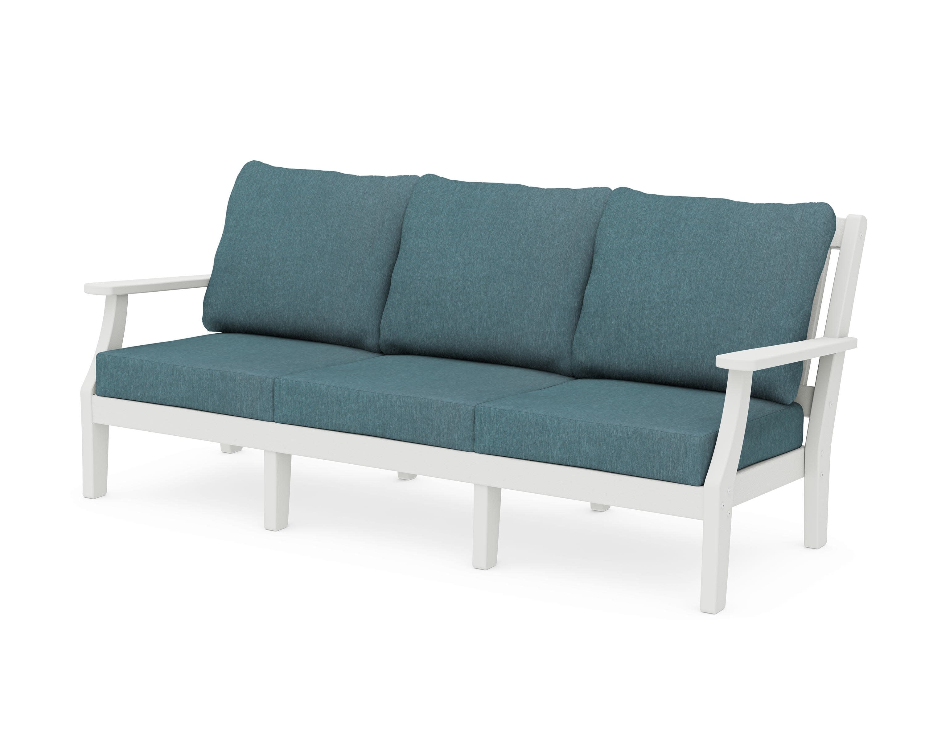 Chinoiserie Deep Seating Sofa in Vintage White / Ocean Teal