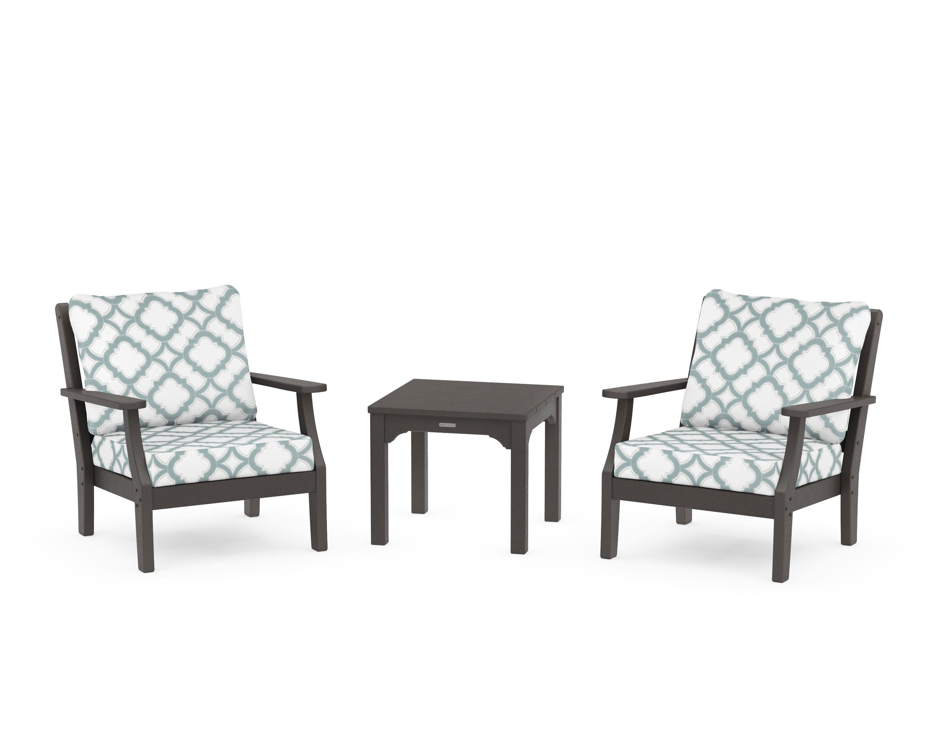 Chinoiserie 3-Piece Deep Seating Set in Vintage Coffee / Trellis Glacier Spa