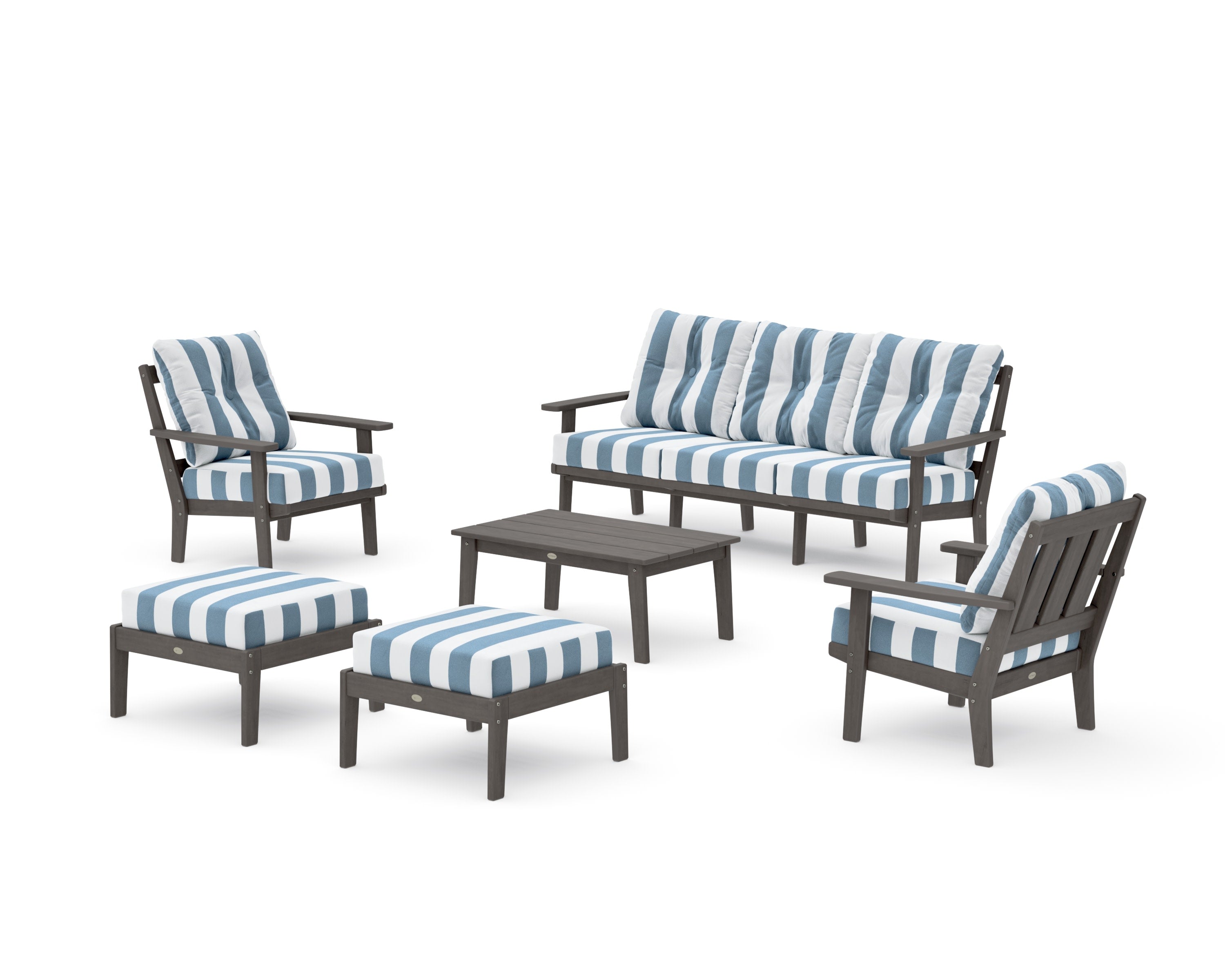 Oxford 6-Piece Lounge Sofa Set in Driftwood / Cabana Stripe Sky Blue