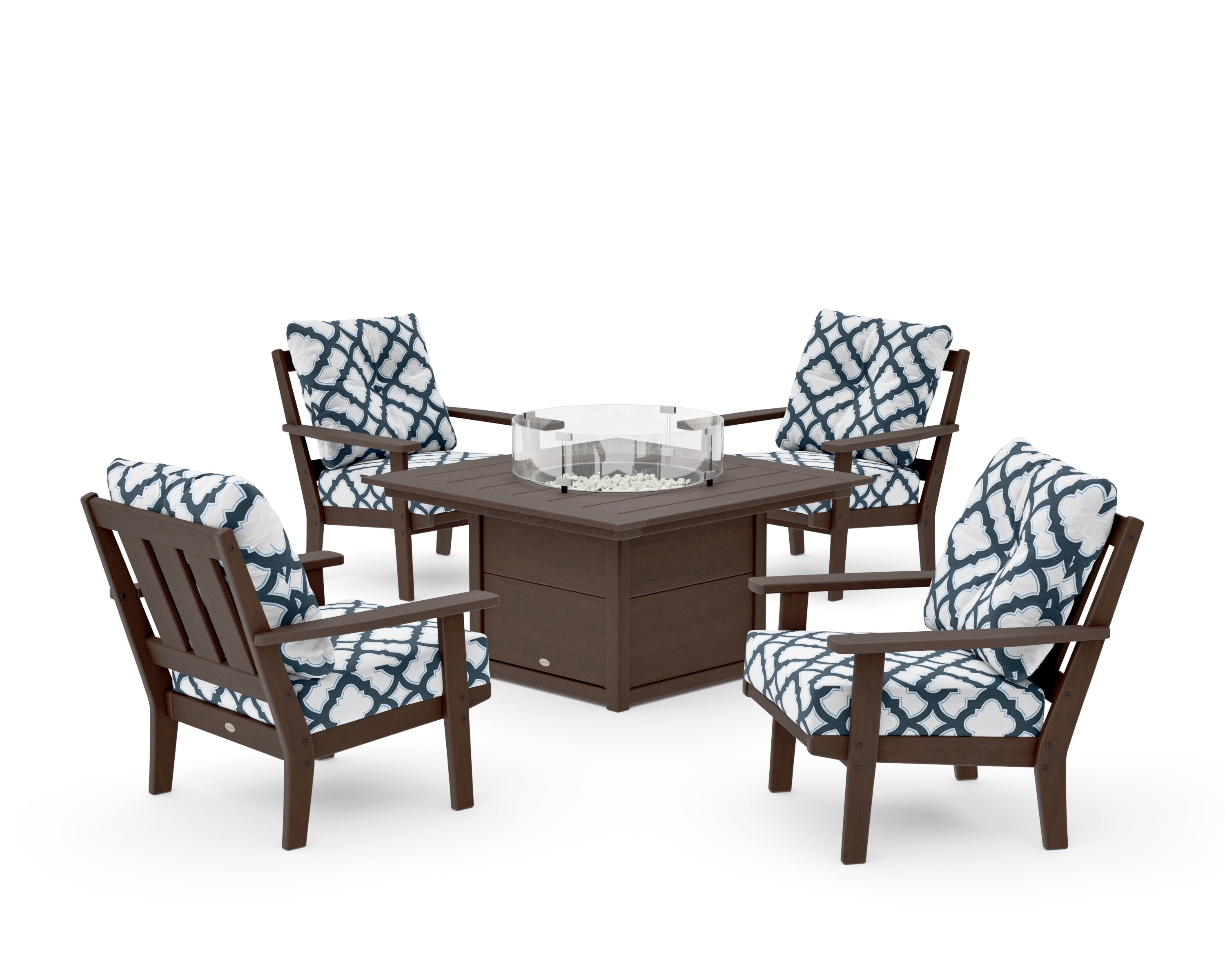 Oxford 5-Piece Deep Seating Set with Fire Pit Table in Kona / Trellis Marine Indigo