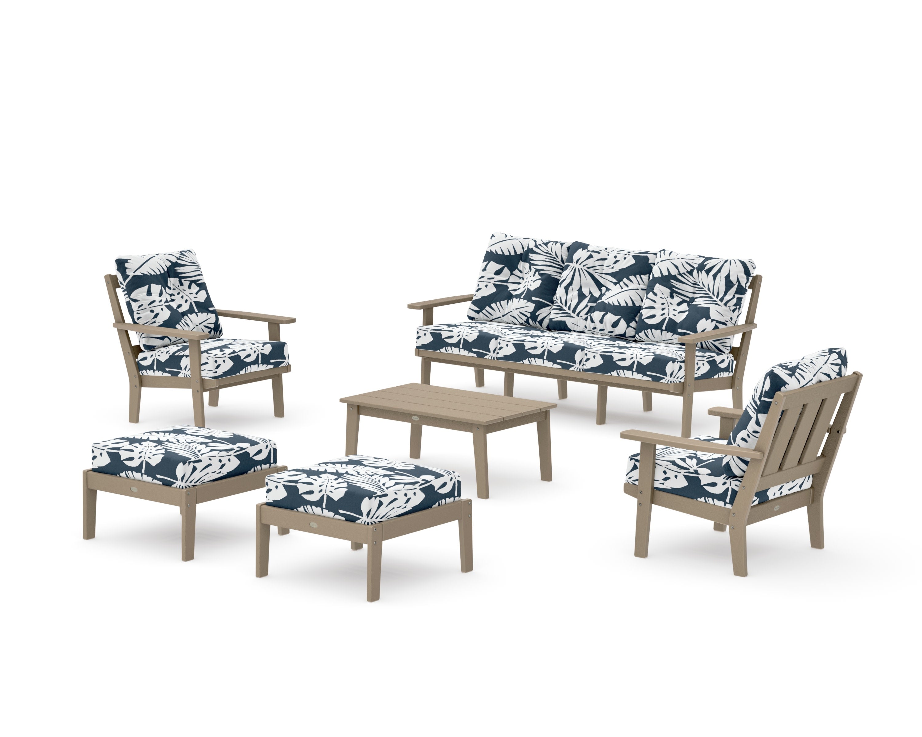 Oxford 6-Piece Lounge Sofa Set in Vintage Sahara / Leaf Marine Indigo