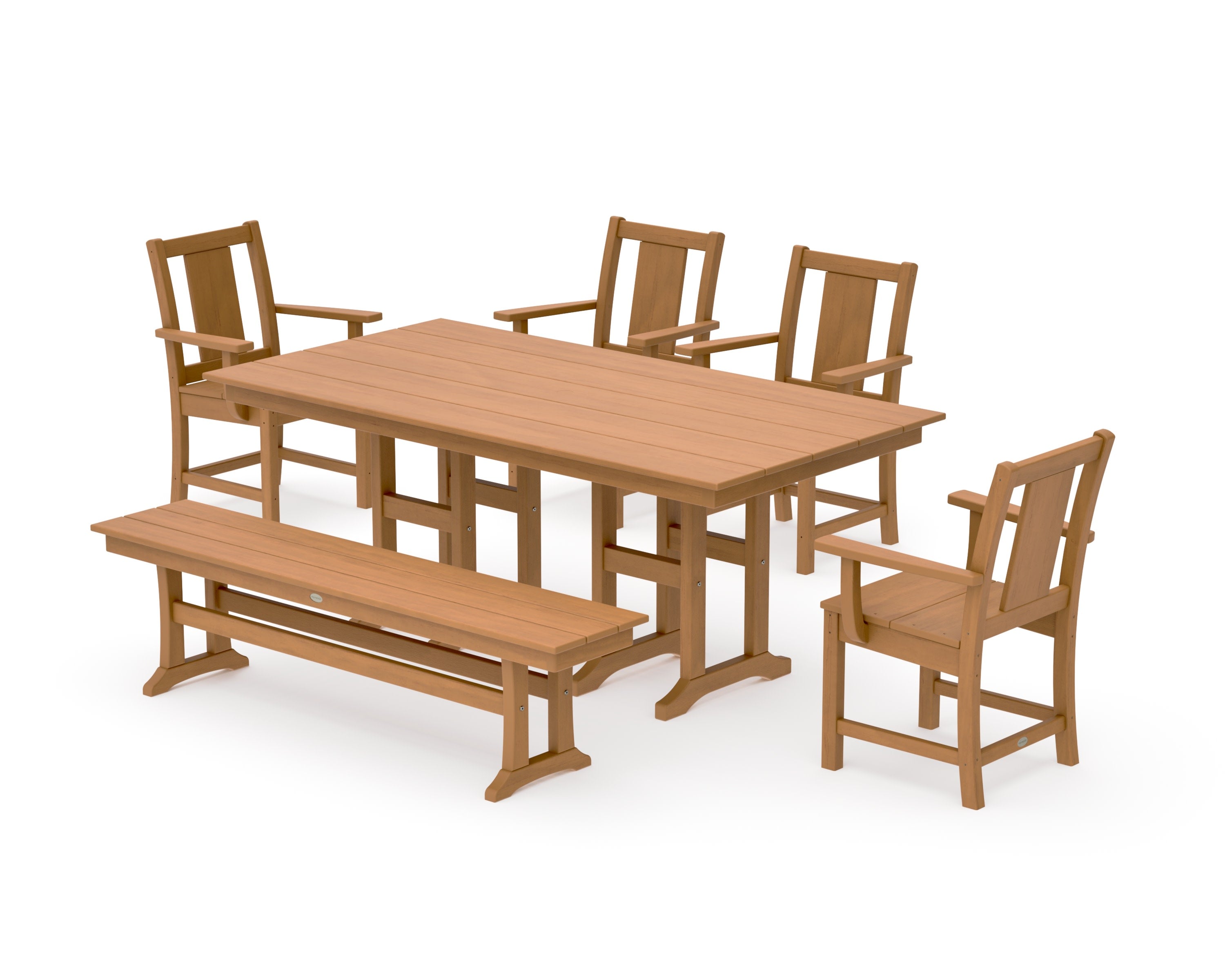 Prairie 6-Piece Farmhouse Dining Set with Bench in Natural
